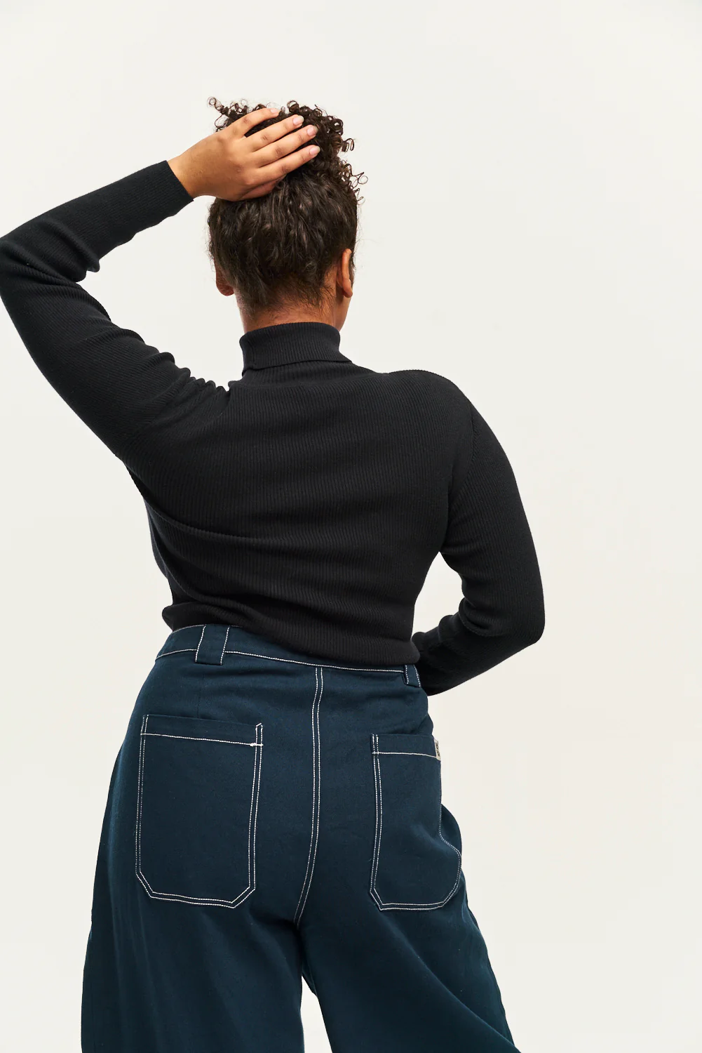 Aiden - Roll Neck Knitted Cotton Top in Black - Image 2