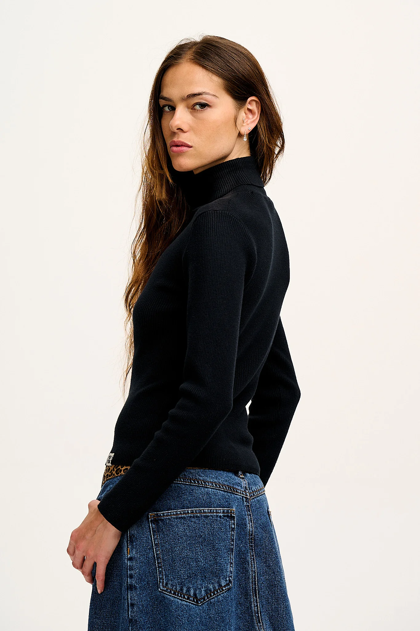 Aiden - Roll Neck Knitted Cotton Top in Black - Image 5