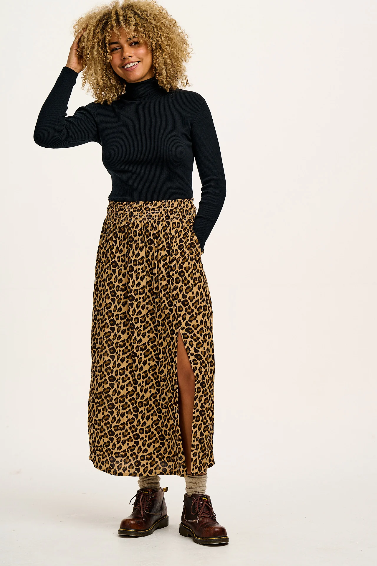 Aiden - Roll Neck Knitted Cotton Top in Black - Image 6