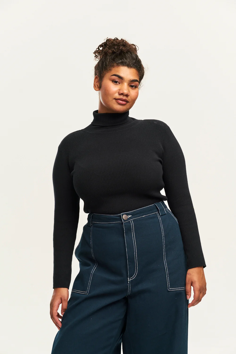 Aiden - Roll Neck Knitted Cotton Top in Black - Image 7