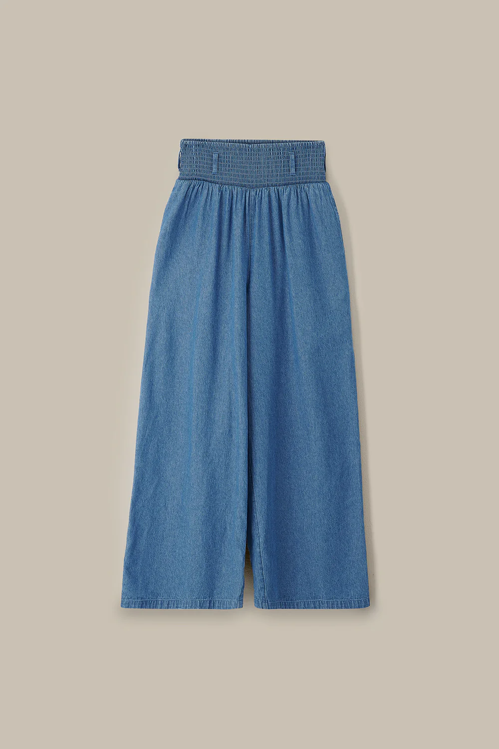 Alex - Wide Leg Cotton Trousers in Mid Wash Blue - Image 9