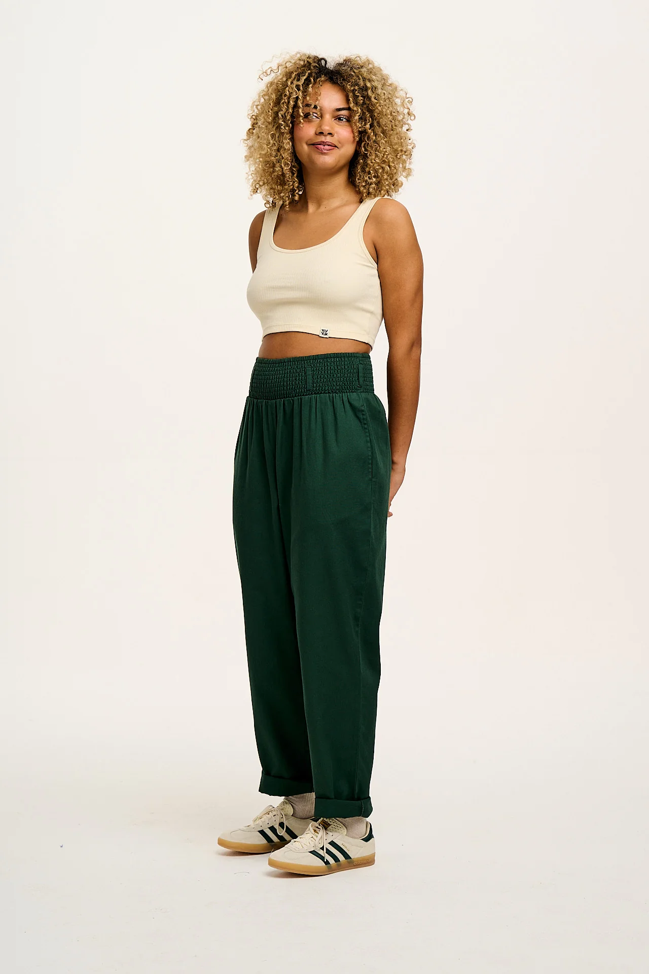 Alexa - Cotton Trousers in Posy Green - Image 5