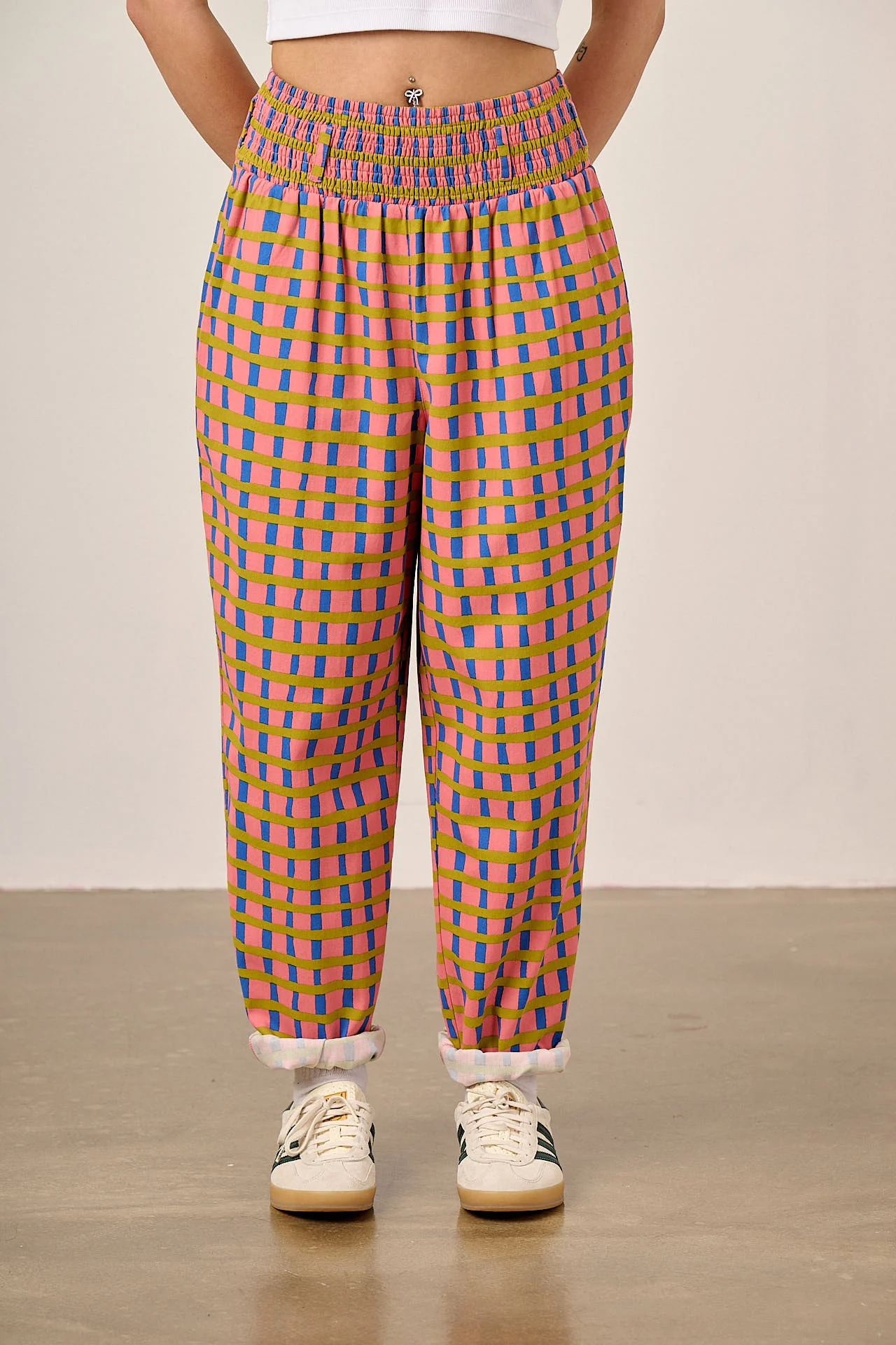 Alexa - Cotton Trousers in Pink Check - Image 2