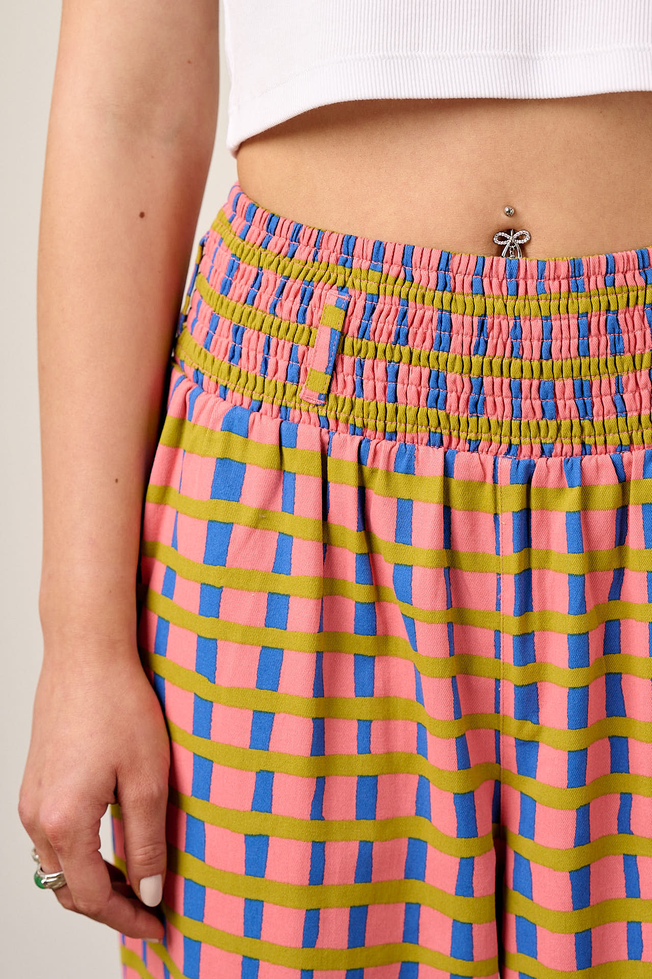 Alexa - Cotton Trousers in Pink Check - Image 3