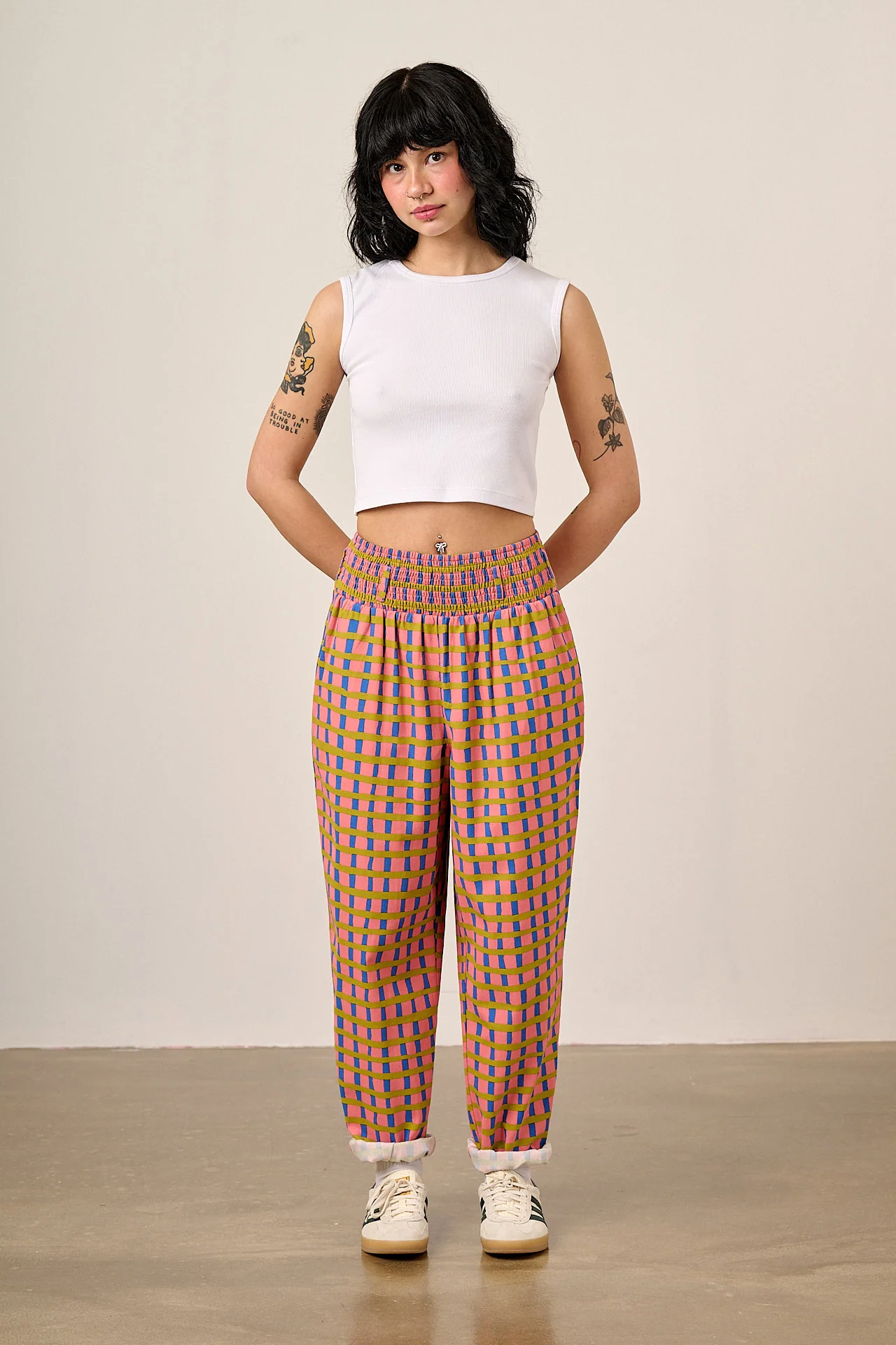 Alexa - Cotton Trousers in Pink Check - Image 4