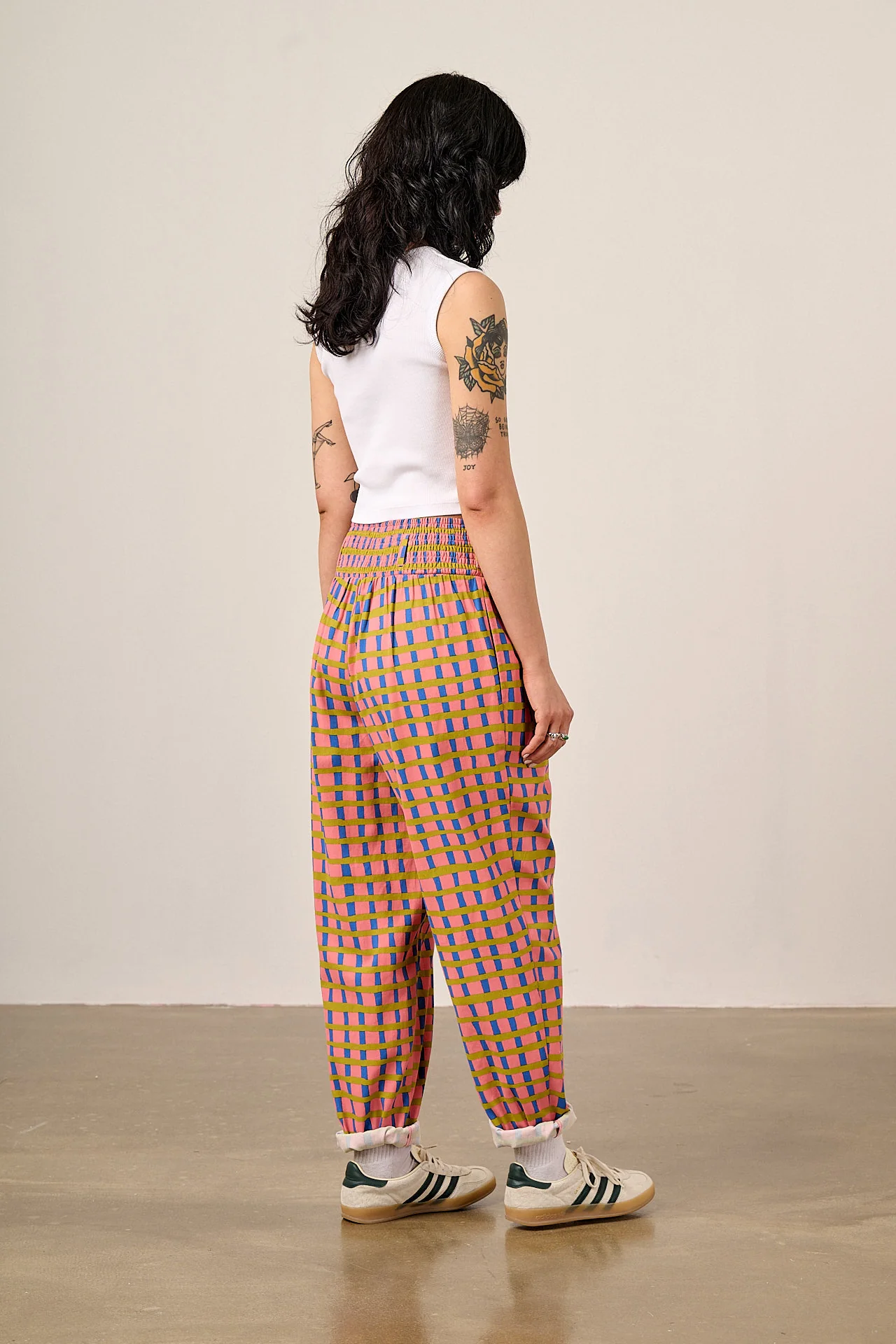 Alexa - Cotton Trousers in Pink Check - Image 5