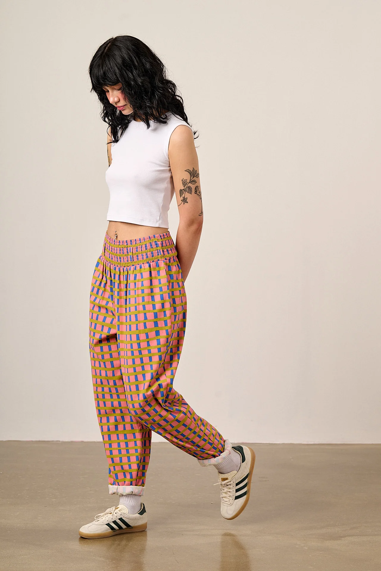 Alexa - Cotton Trousers in Pink Check - Image 6