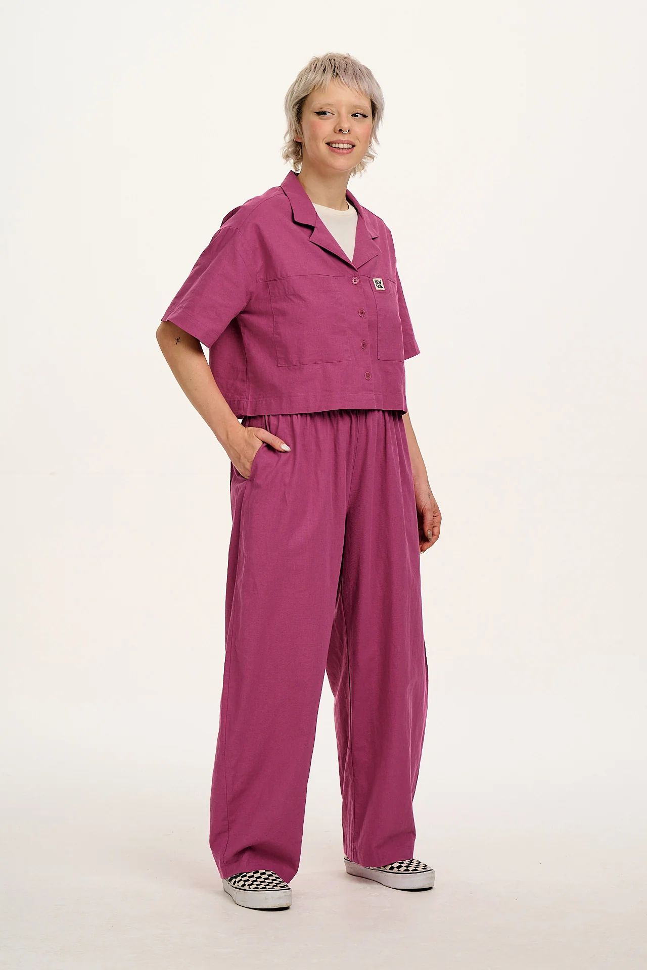 Alfie - Cotton & Linen Shirt in Dahlia Pink - Image 3
