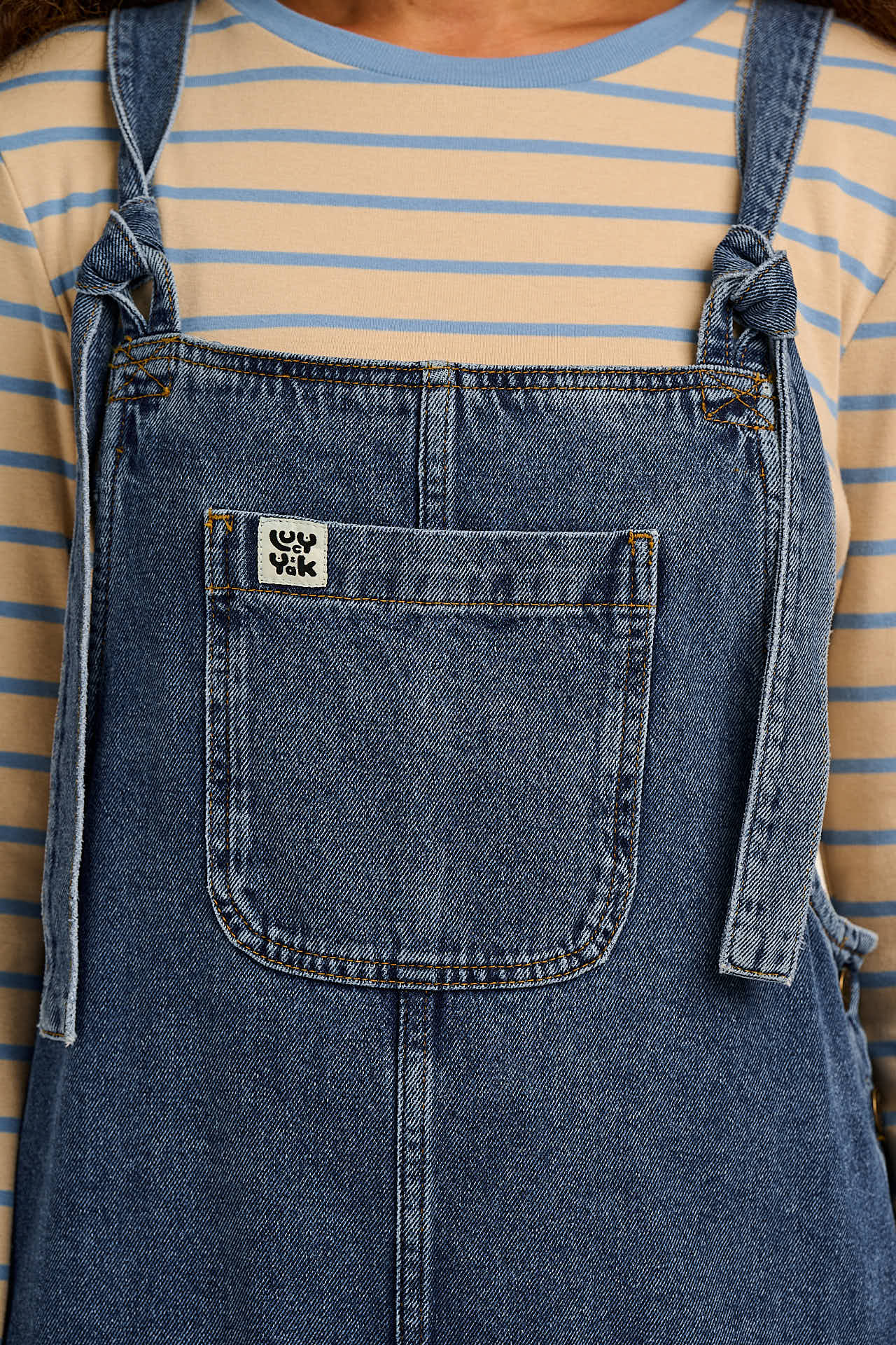 Ali - Wide Leg Denim Dungarees in Mid Wash Blue - Image 3