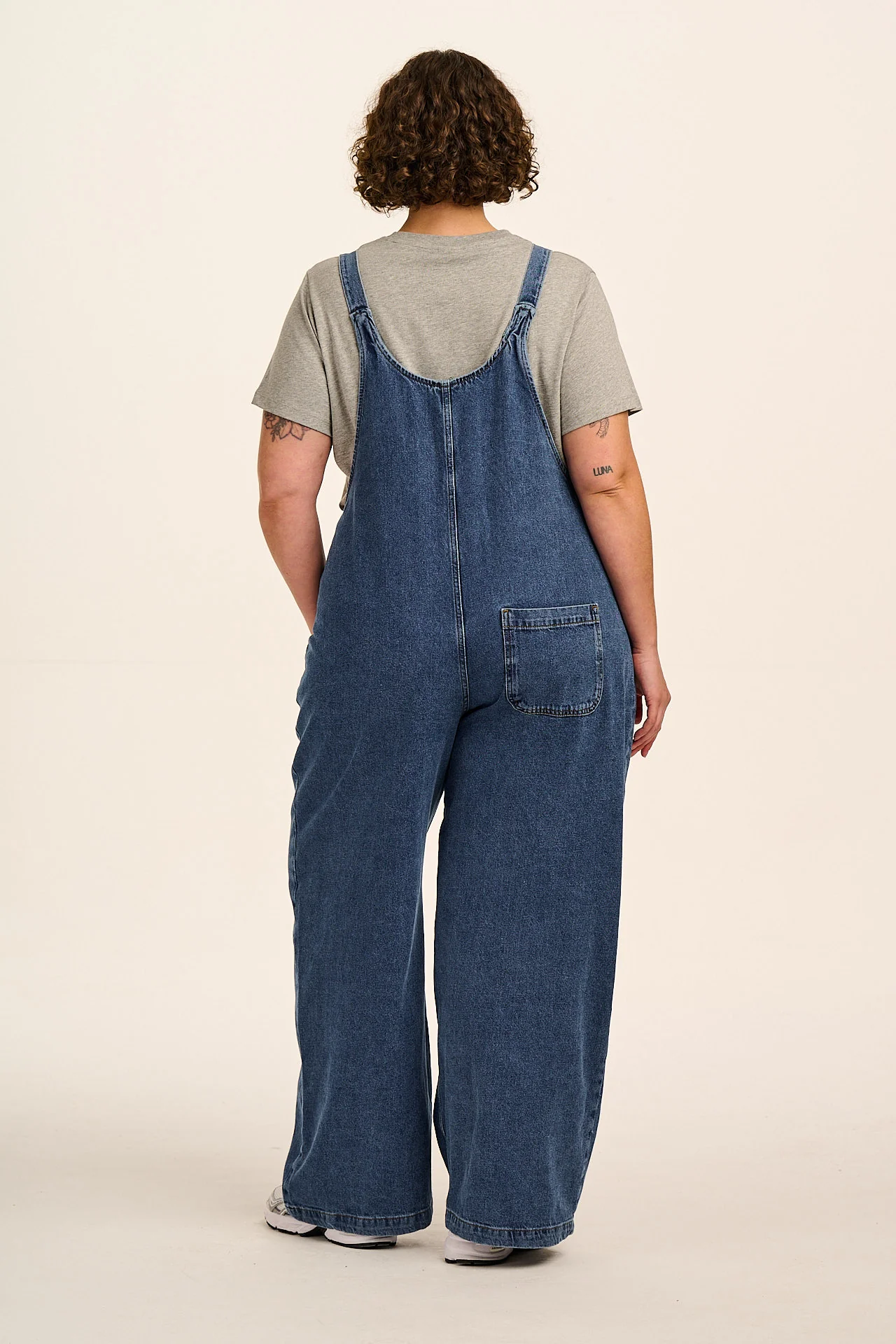 Ali - Wide Leg Denim Dungarees in Mid Wash Blue - Image 7