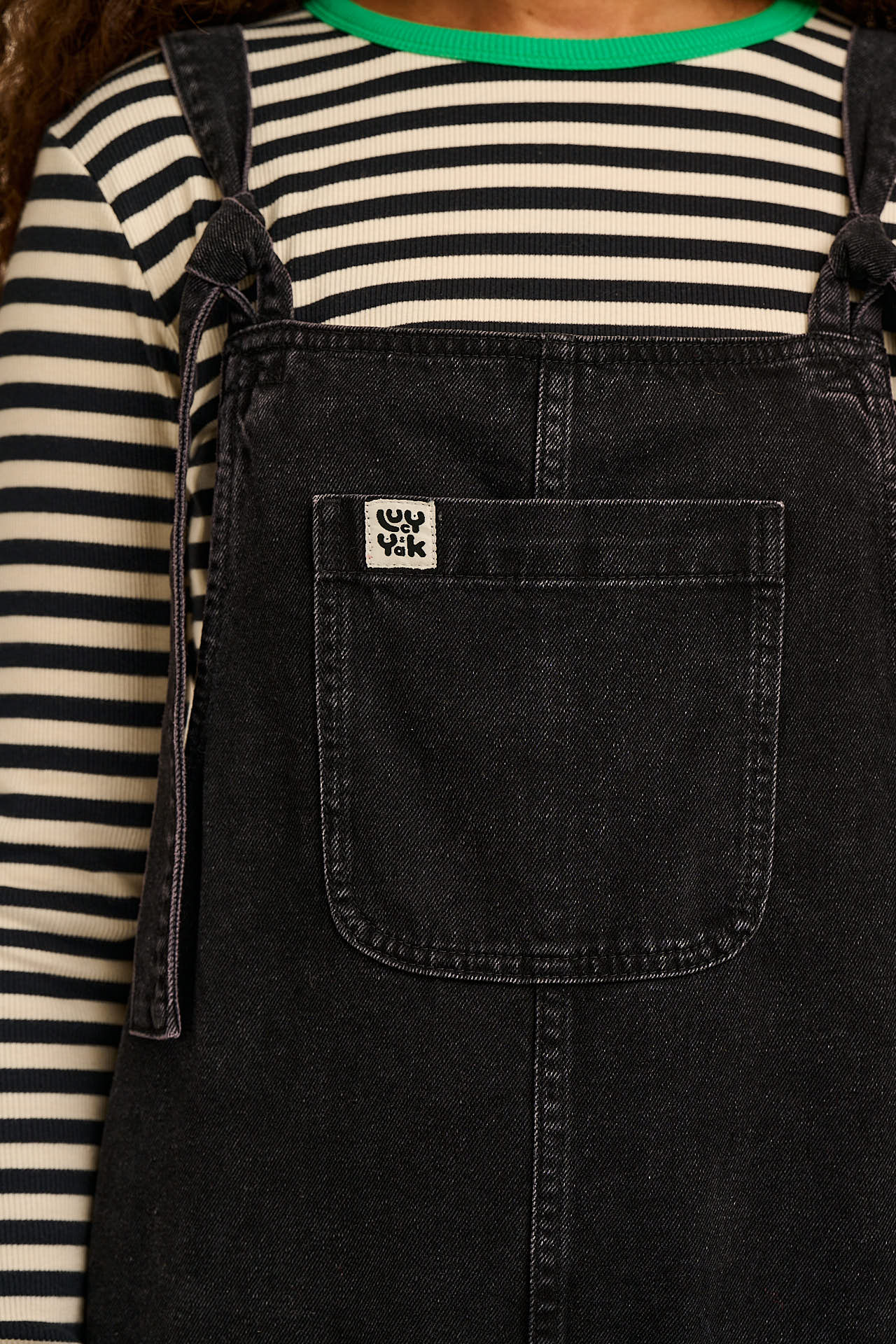Ali - Wide Leg Denim Dungarees in Washed Black - Image 3