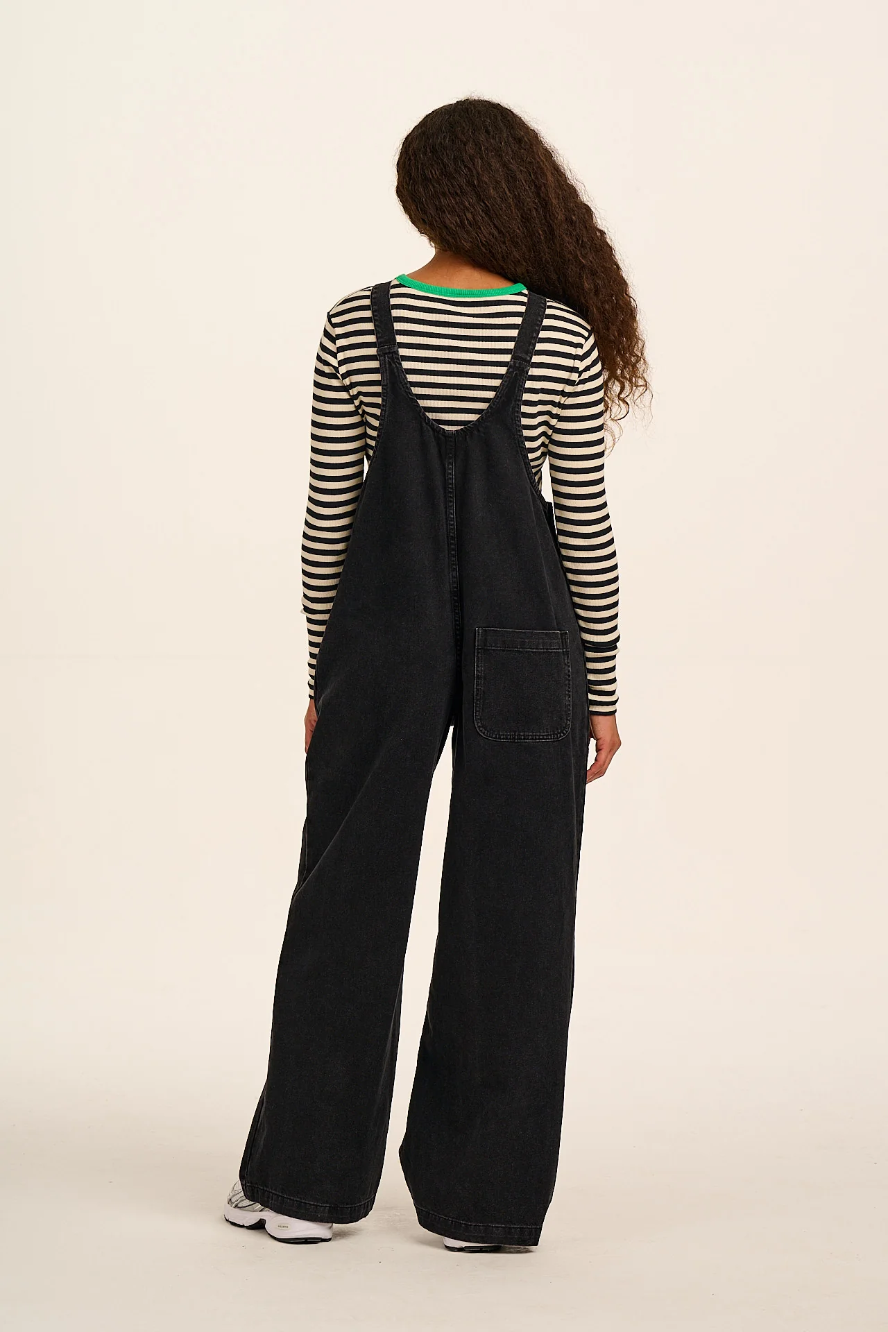 Ali - Wide Leg Denim Dungarees in Washed Black - Image 5