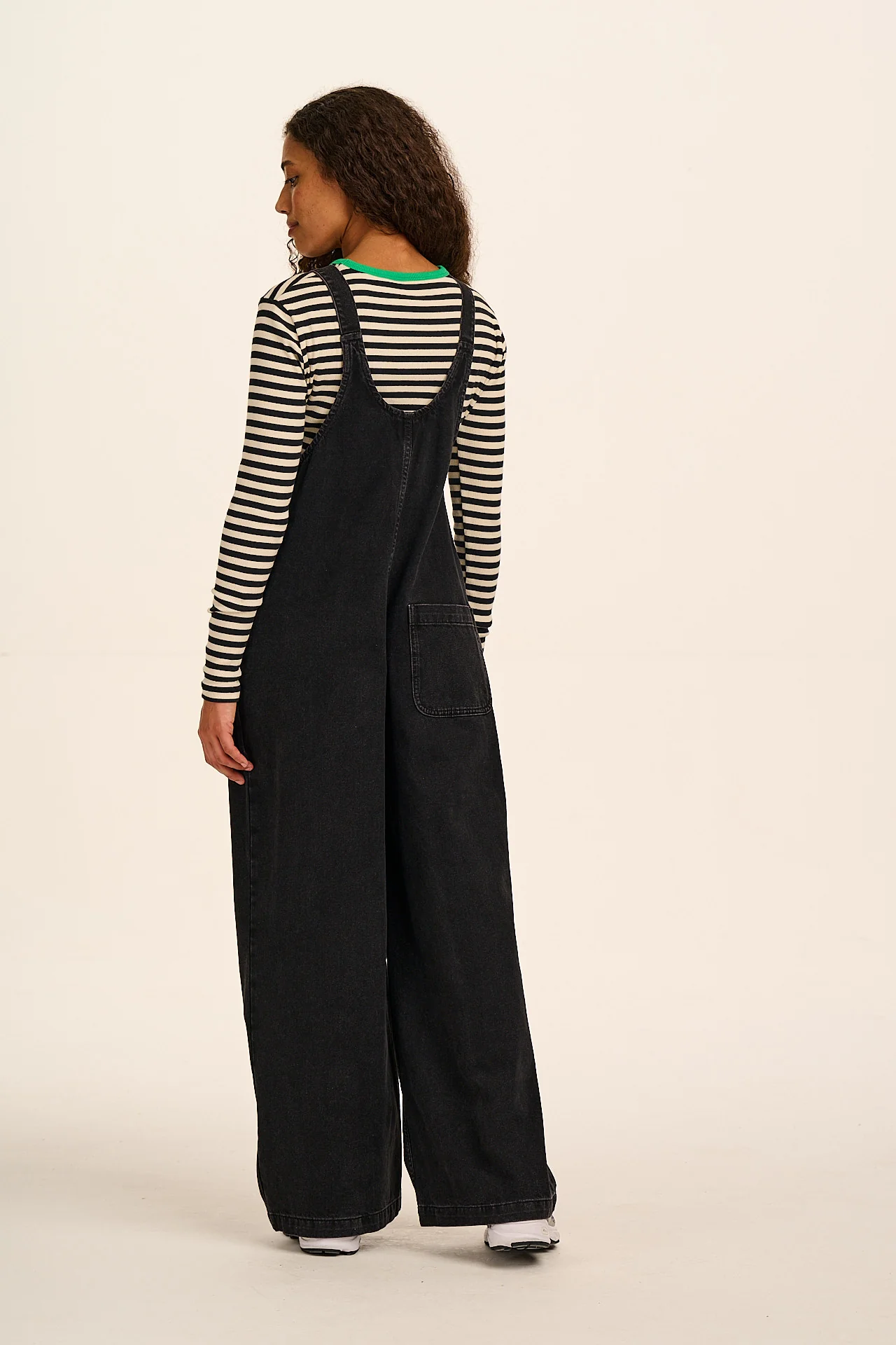 Ali - Wide Leg Denim Dungarees in Washed Black - Image 7