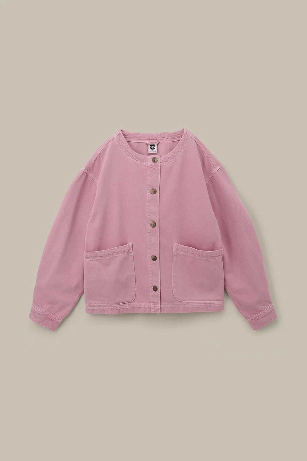 Amarante - Collarless Denim Collarless Jacket in Pink Wash - Image 4