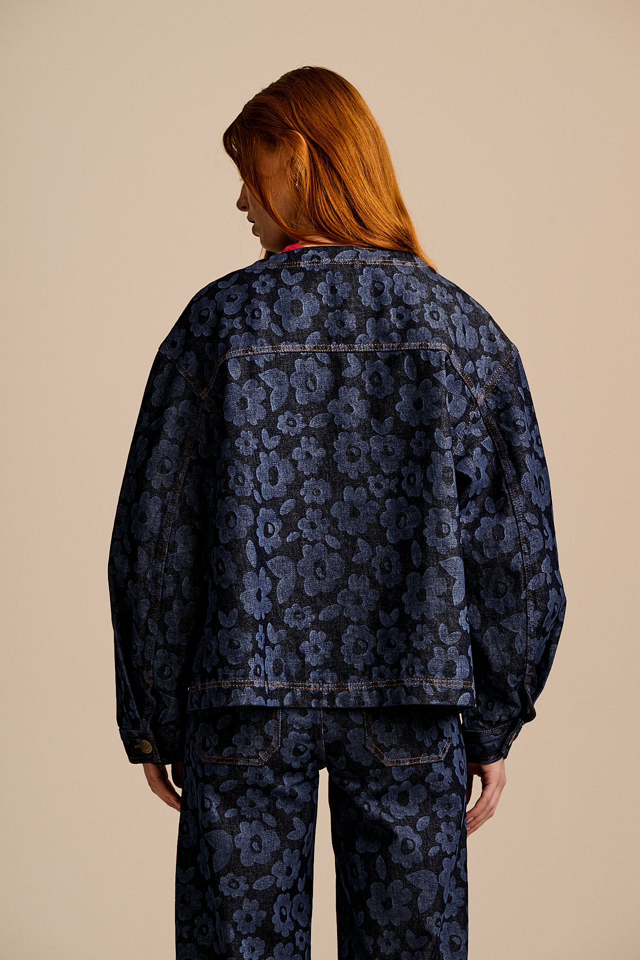 Amarante - Collarless Denim Collarless Jacket in Vida Floral - Image 7