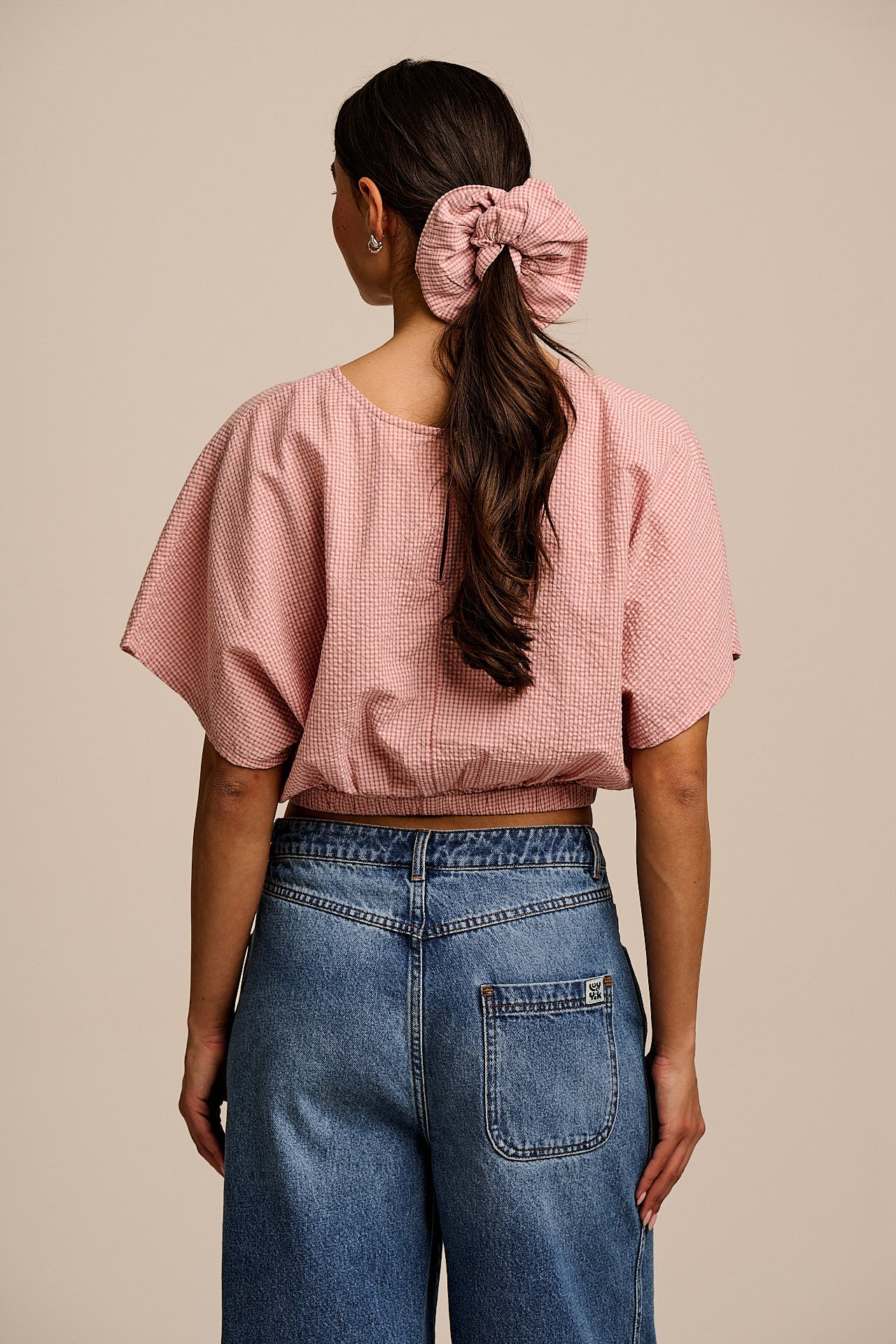 Anya - Oversized Cotton Scrunchie in Pink Mini Gingham - Image 3