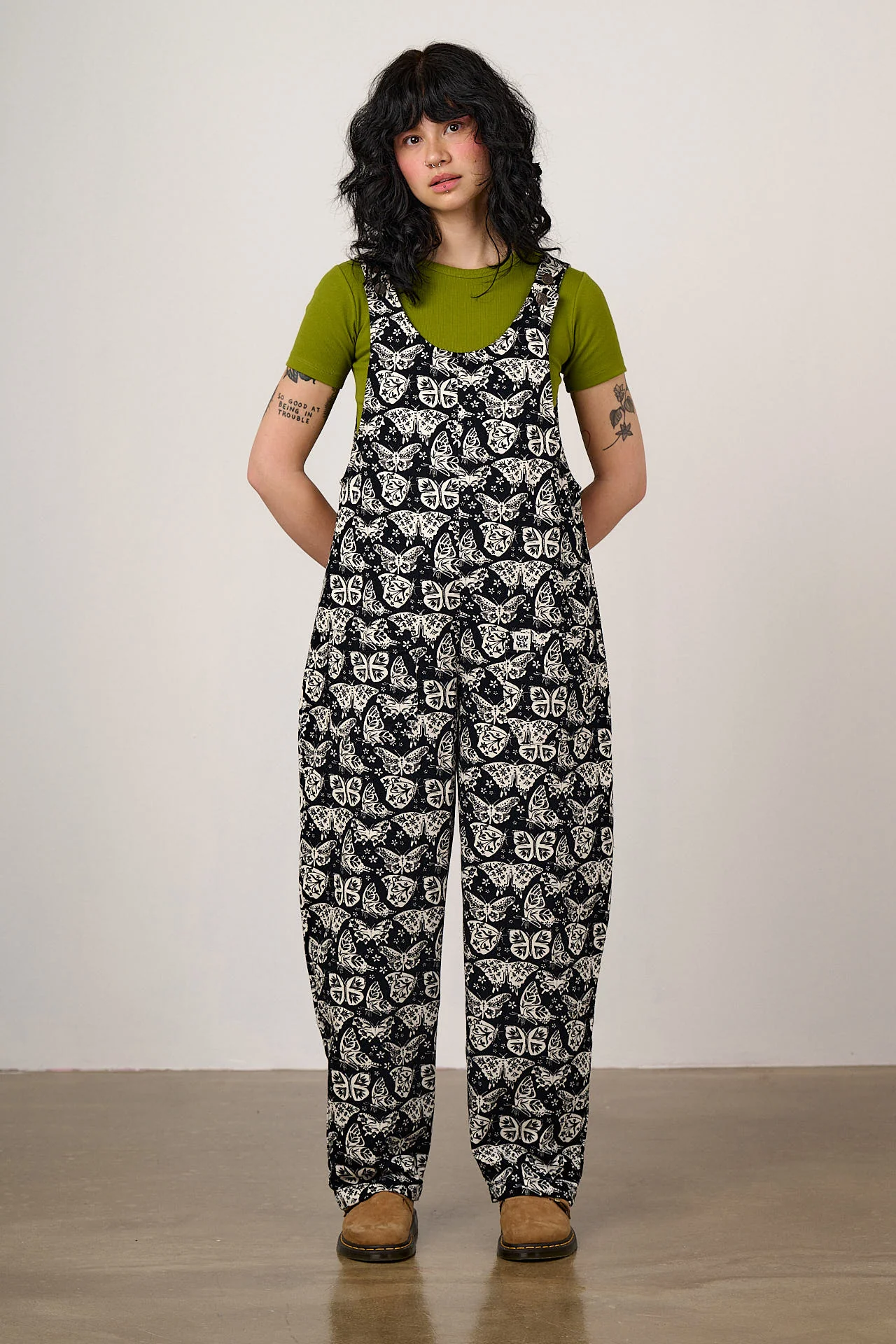 Ara - Cotton Dungarees in Black & White Butterfly Print - Image 4