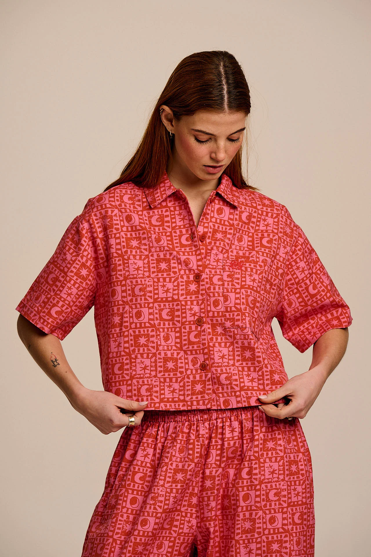 Archer - Cotton Shirt In Pink & Red Lunar Checkerboard - Image 2