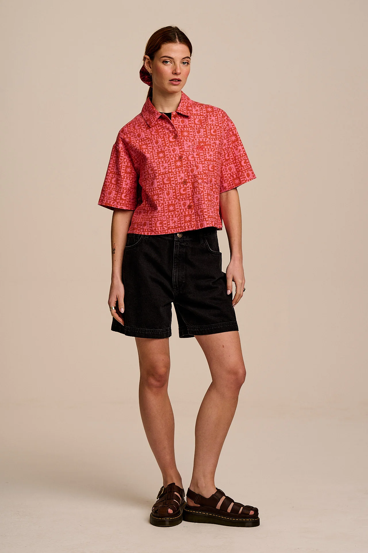 Archer - Cotton Shirt In Pink & Red Lunar Checkerboard - Image 5
