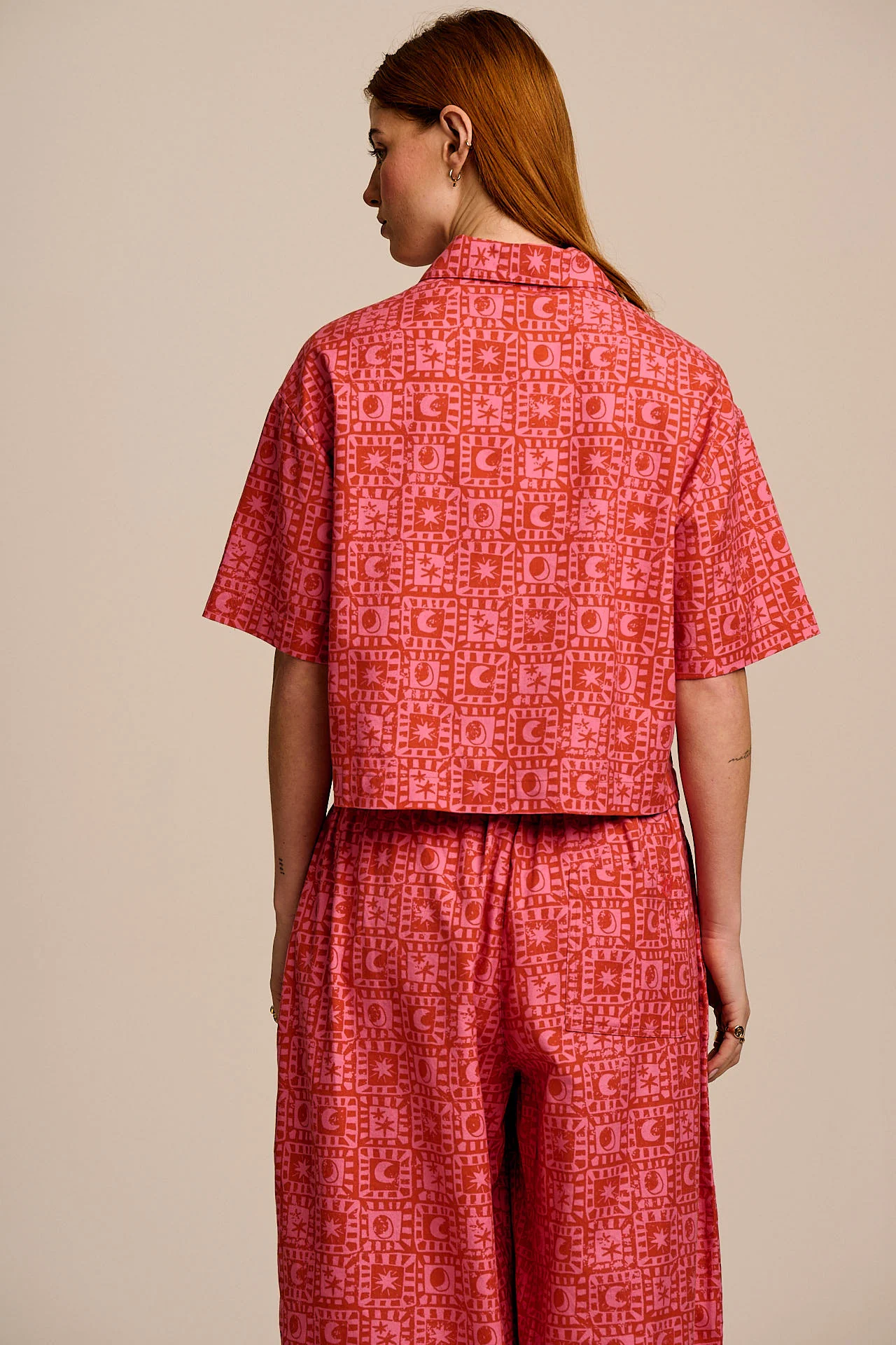 Archer - Cotton Shirt In Pink & Red Lunar Checkerboard - Image 9