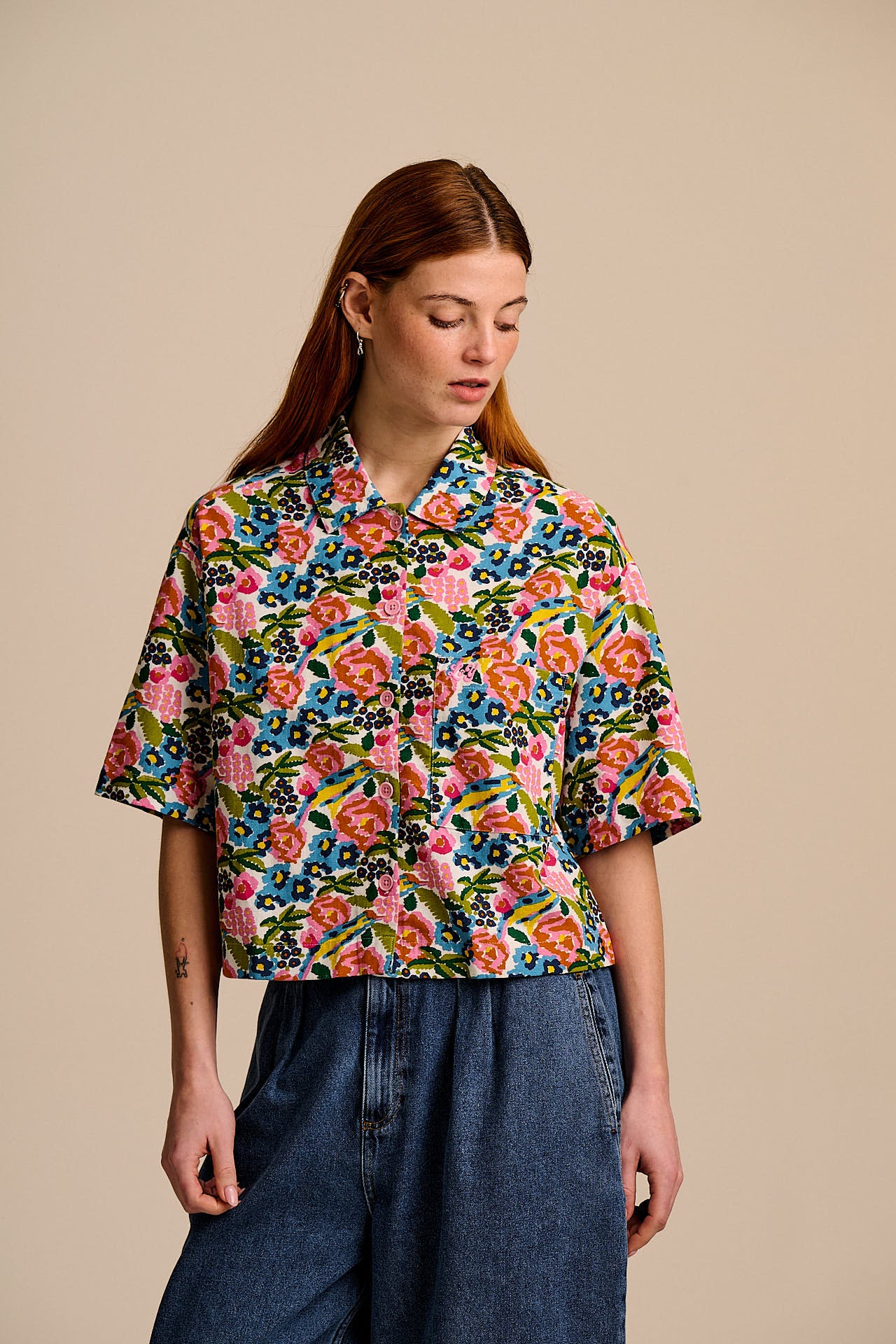 Archer - Cotton & Viscose Shirt in Ivory Birdie Floral