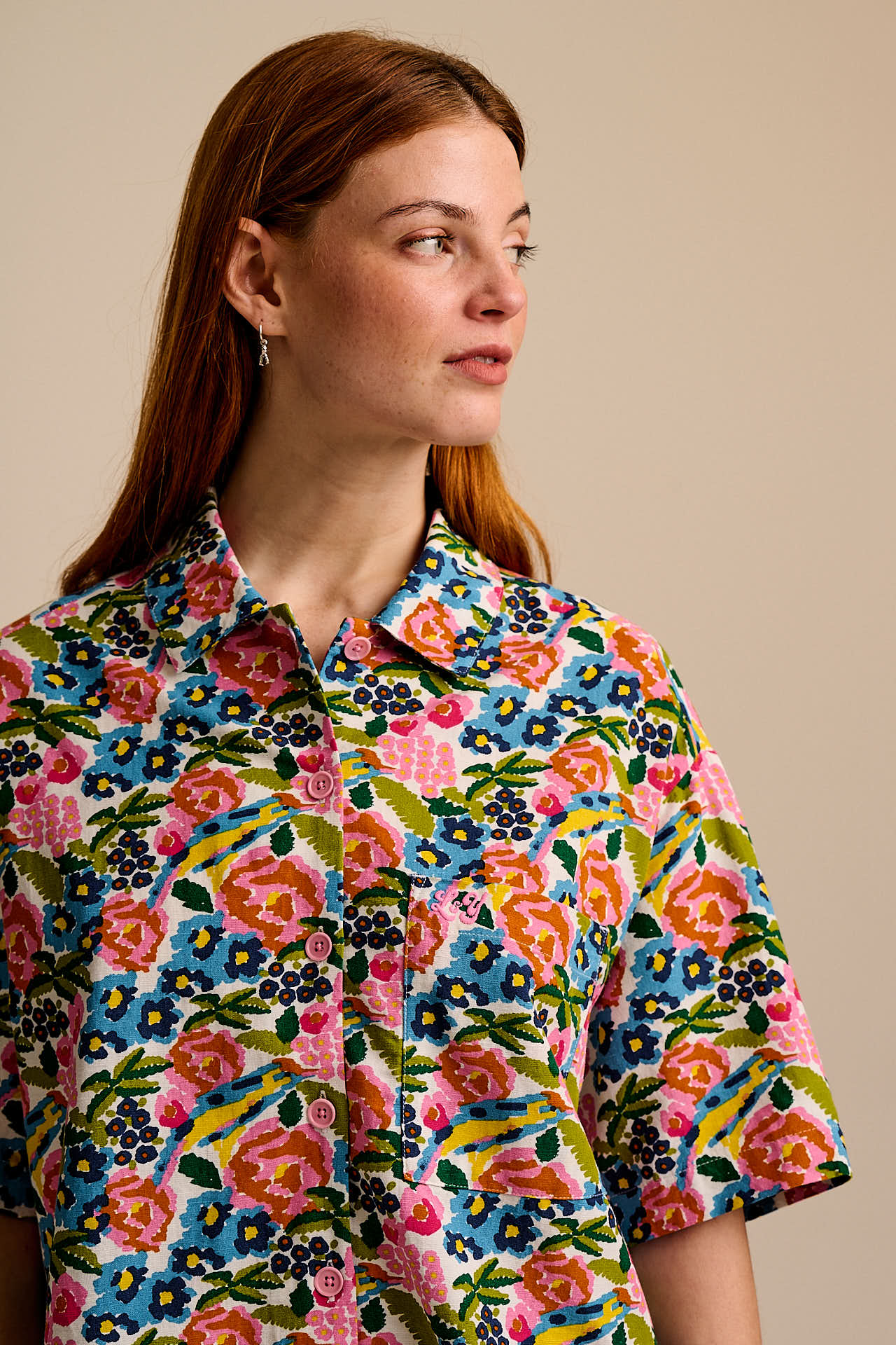 Archer - Cotton & Viscose Shirt in Ivory Birdie Floral - Image 2