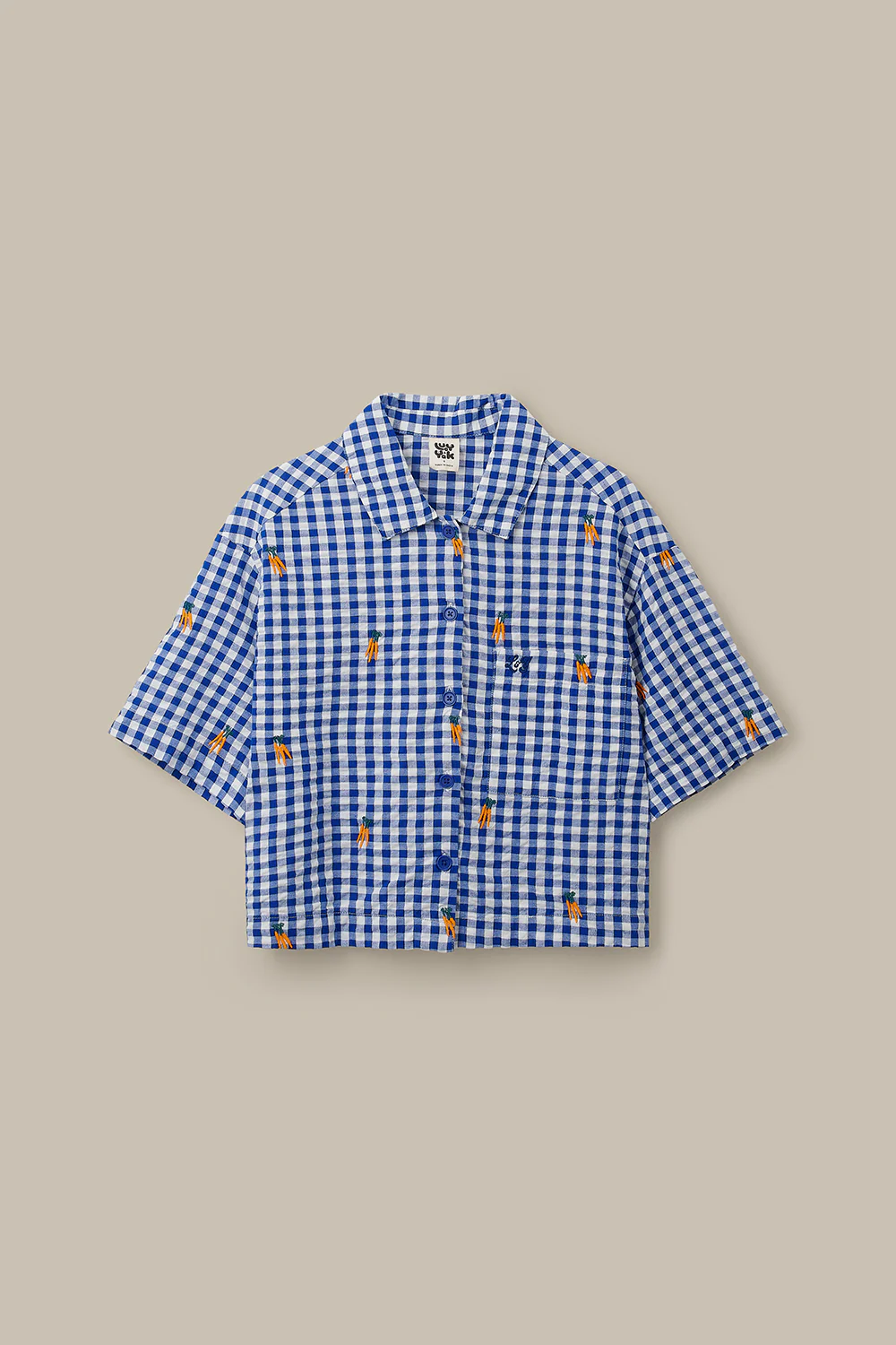 Archer - Cotton Shirt in Gingham with Carrot Embroidery - Image 4