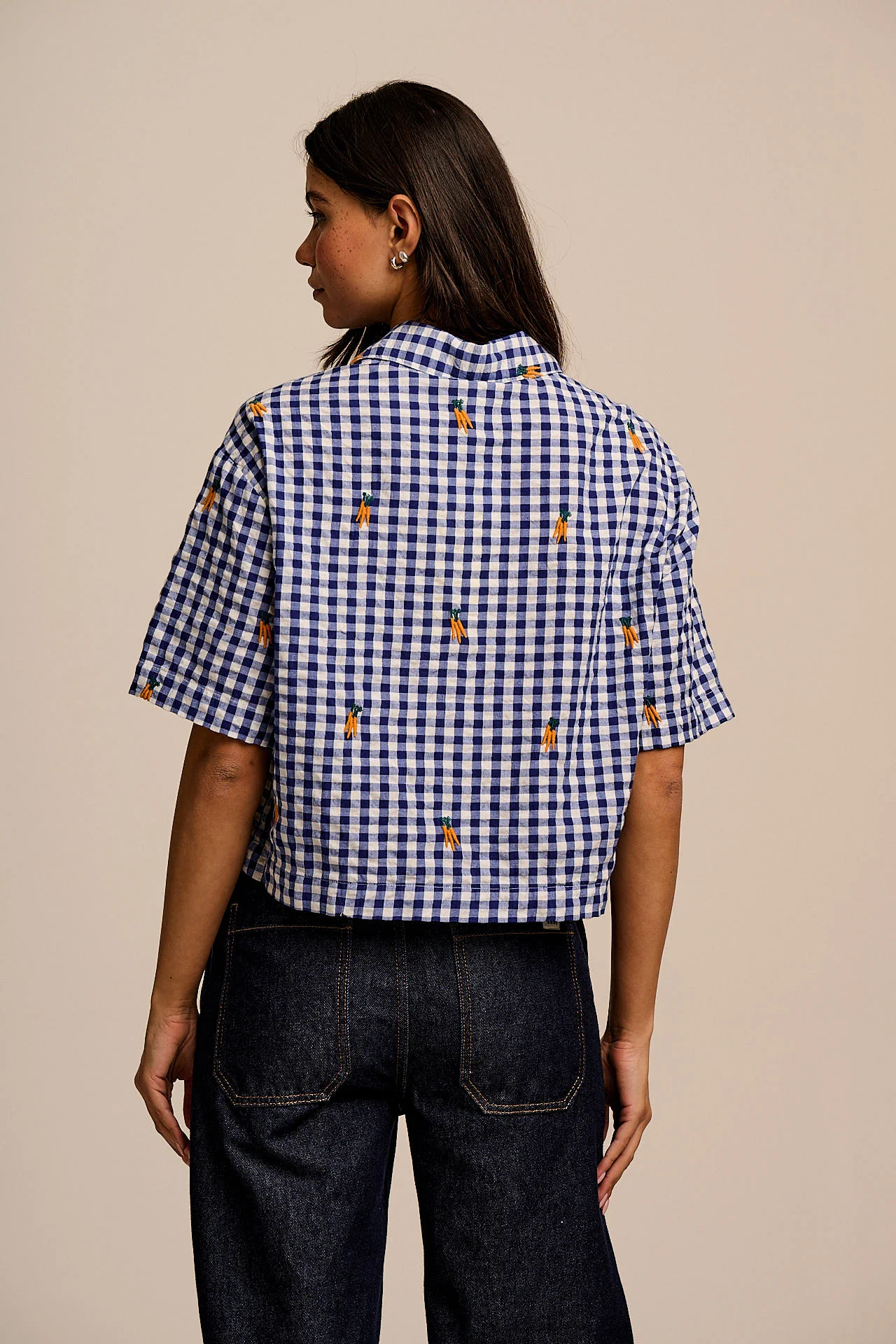 Archer - Cotton Shirt in Gingham with Carrot Embroidery - Image 5