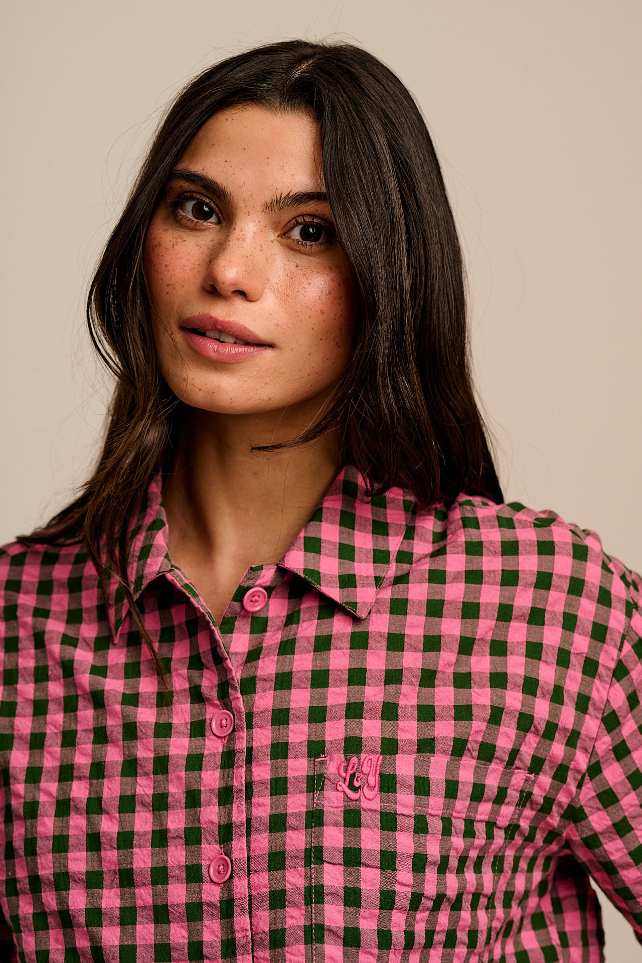 Archer - Cotton Shirt in Pink & Green Gingham - Image 3