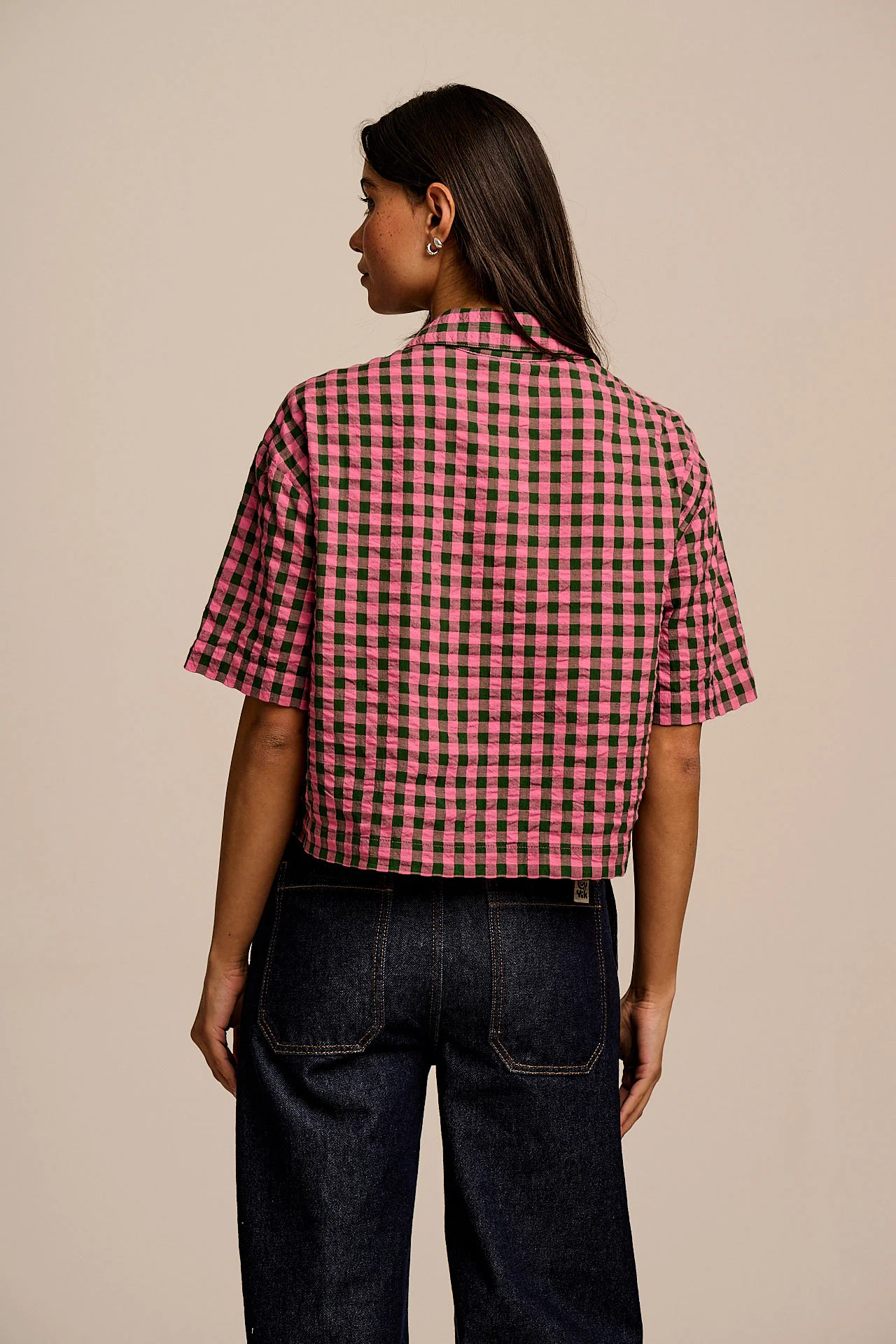 Archer - Cotton Shirt in Pink & Green Gingham - Image 6