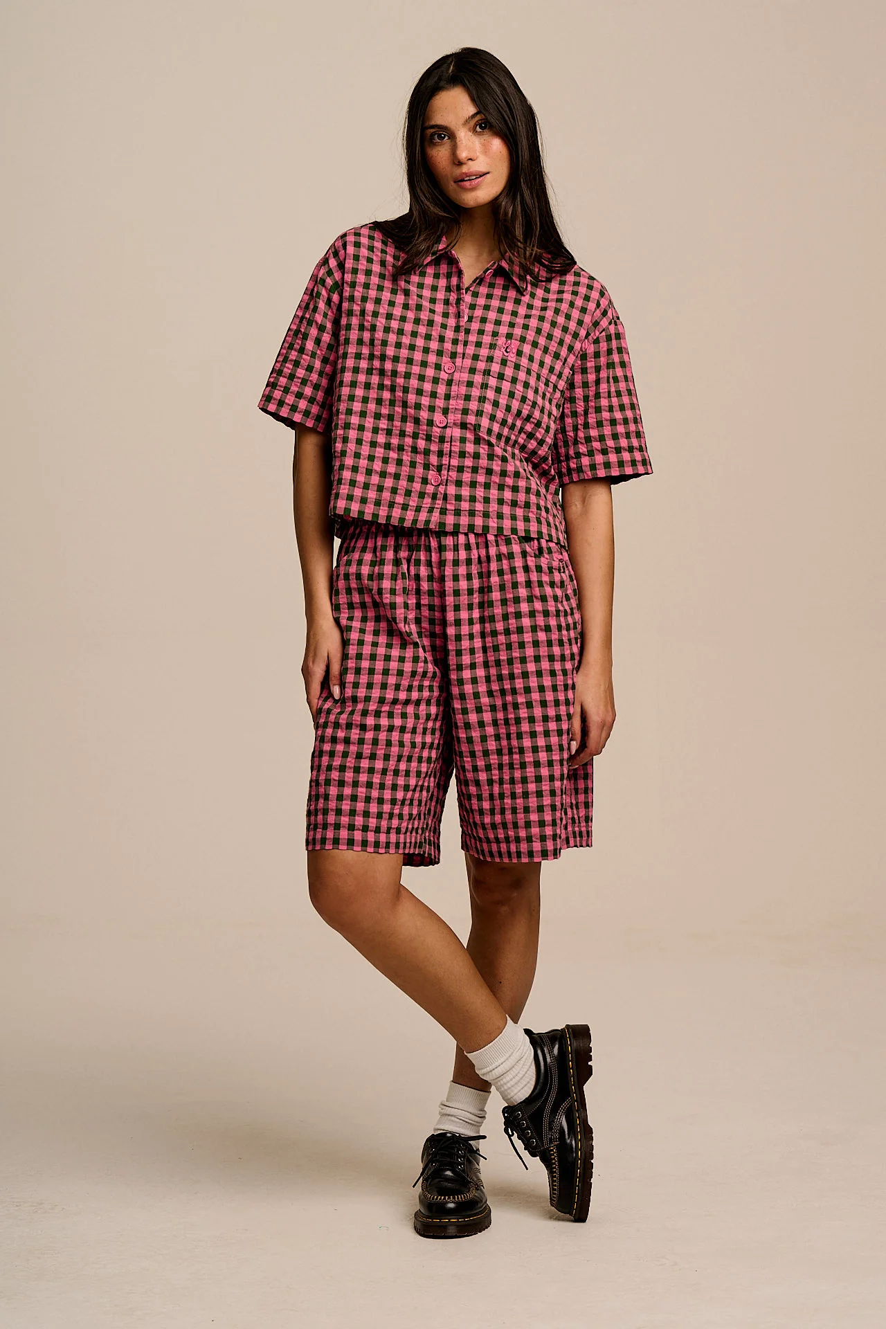 Archer - Cotton Shirt in Pink & Green Gingham - Image 8