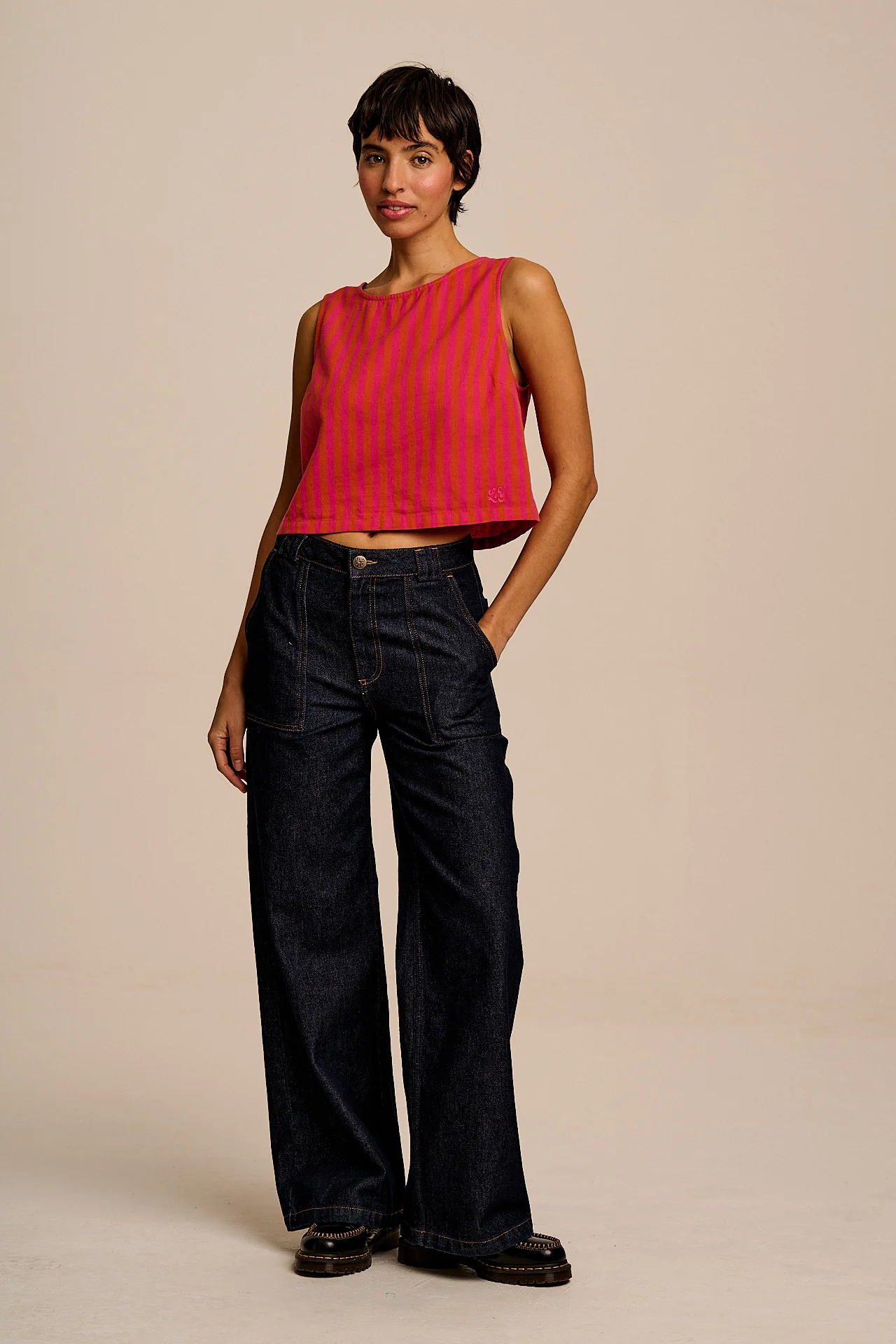 Arden - Cotton & Linen Shell Top in Pink & Orange Stripe - Image 10