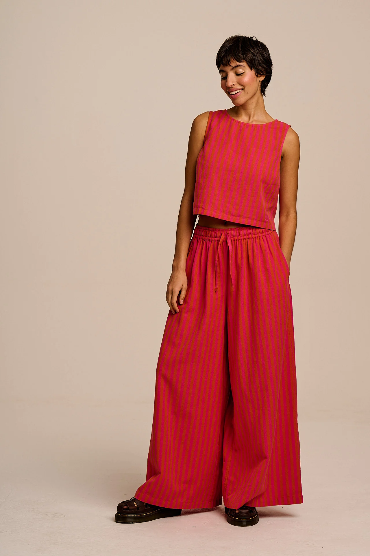 Arden - Cotton & Linen Shell Top in Pink & Orange Stripe - Image 4