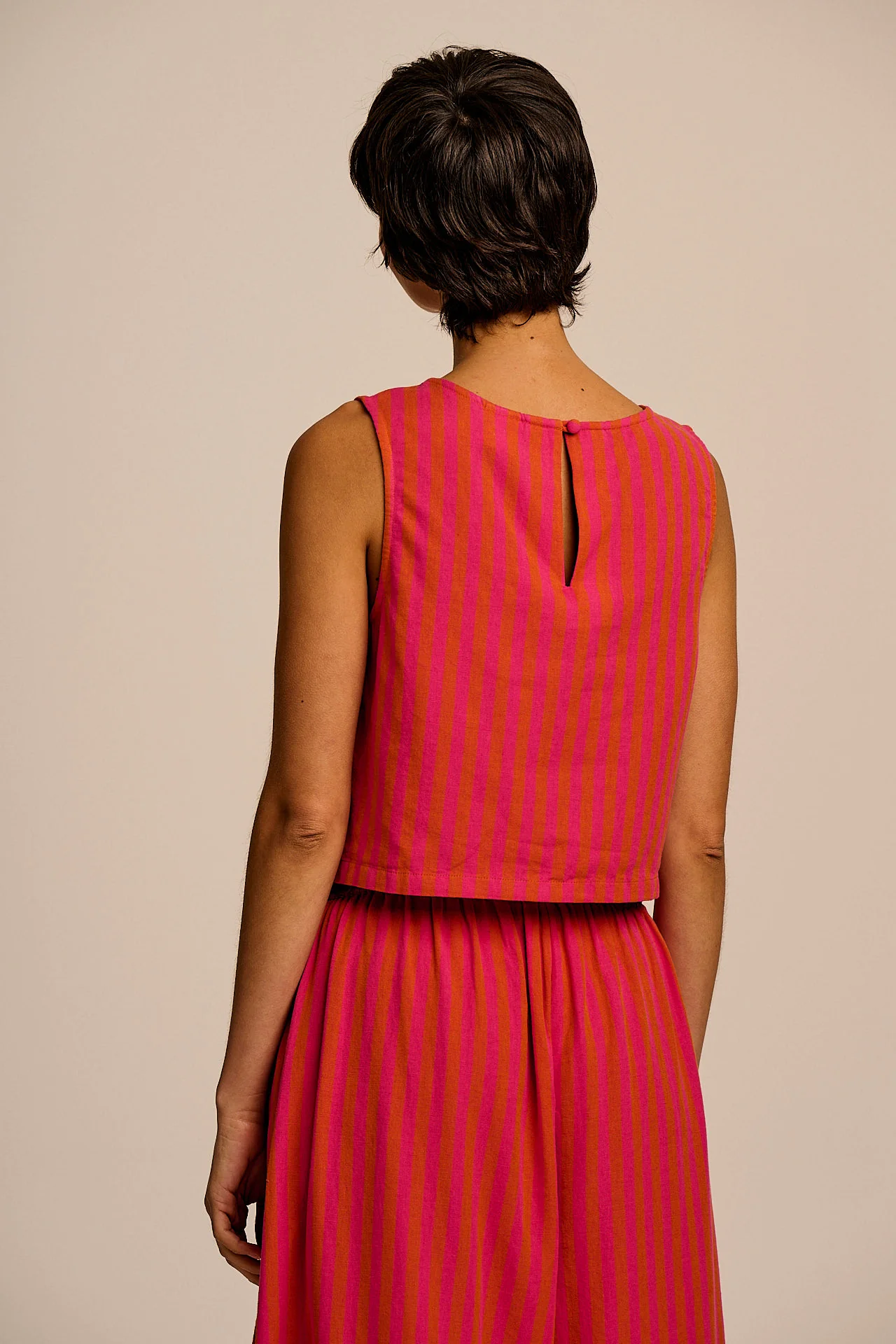 Arden - Cotton & Linen Shell Top in Pink & Orange Stripe - Image 7
