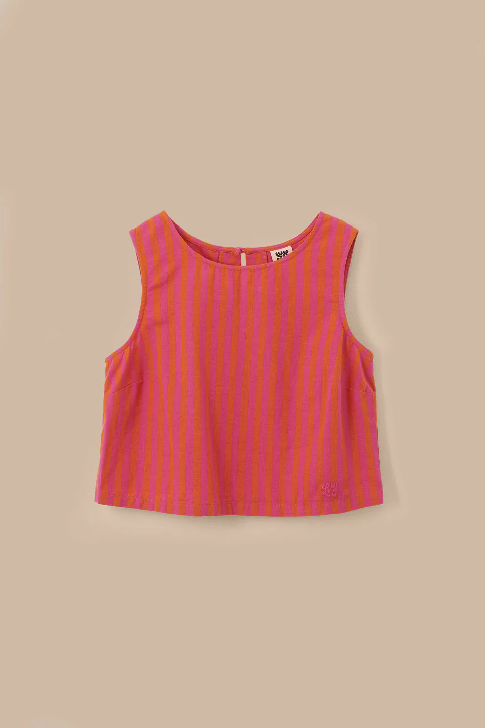 Arden - Cotton & Linen Shell Top in Pink & Orange Stripe - Image 8