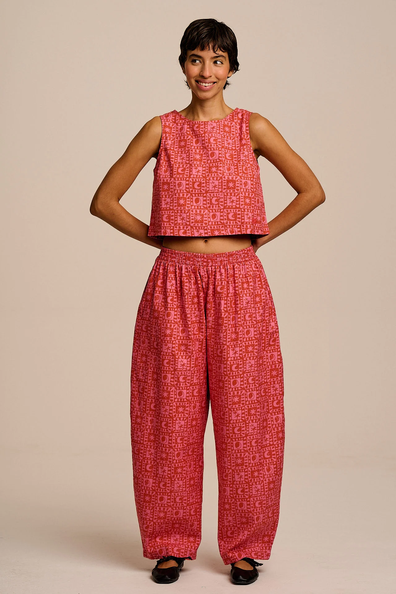 Arden - Cotton Shell Top in Pink & Red Lunar Healing - Image 3
