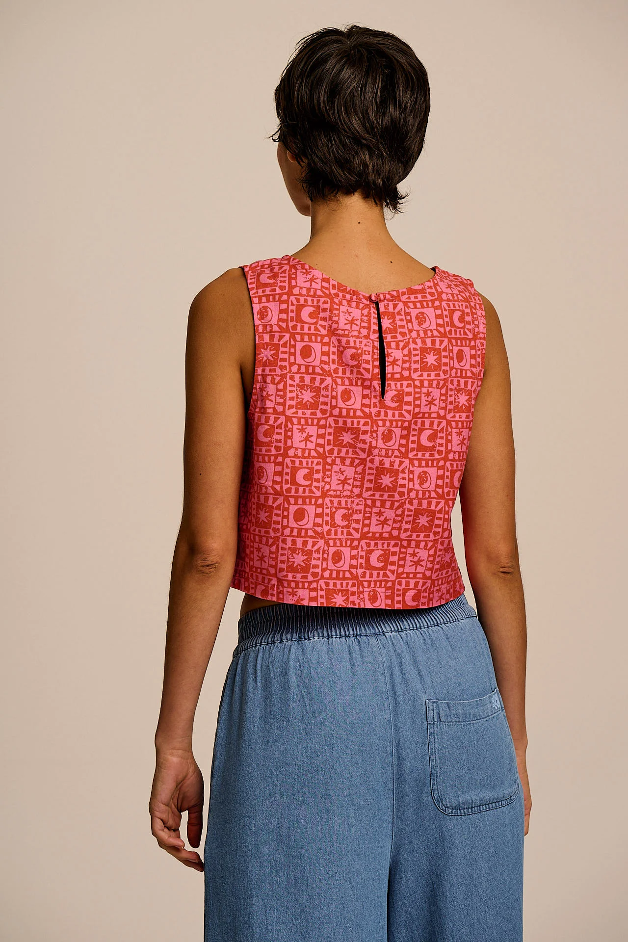 Arden - Cotton Shell Top in Pink & Red Lunar Healing - Image 7