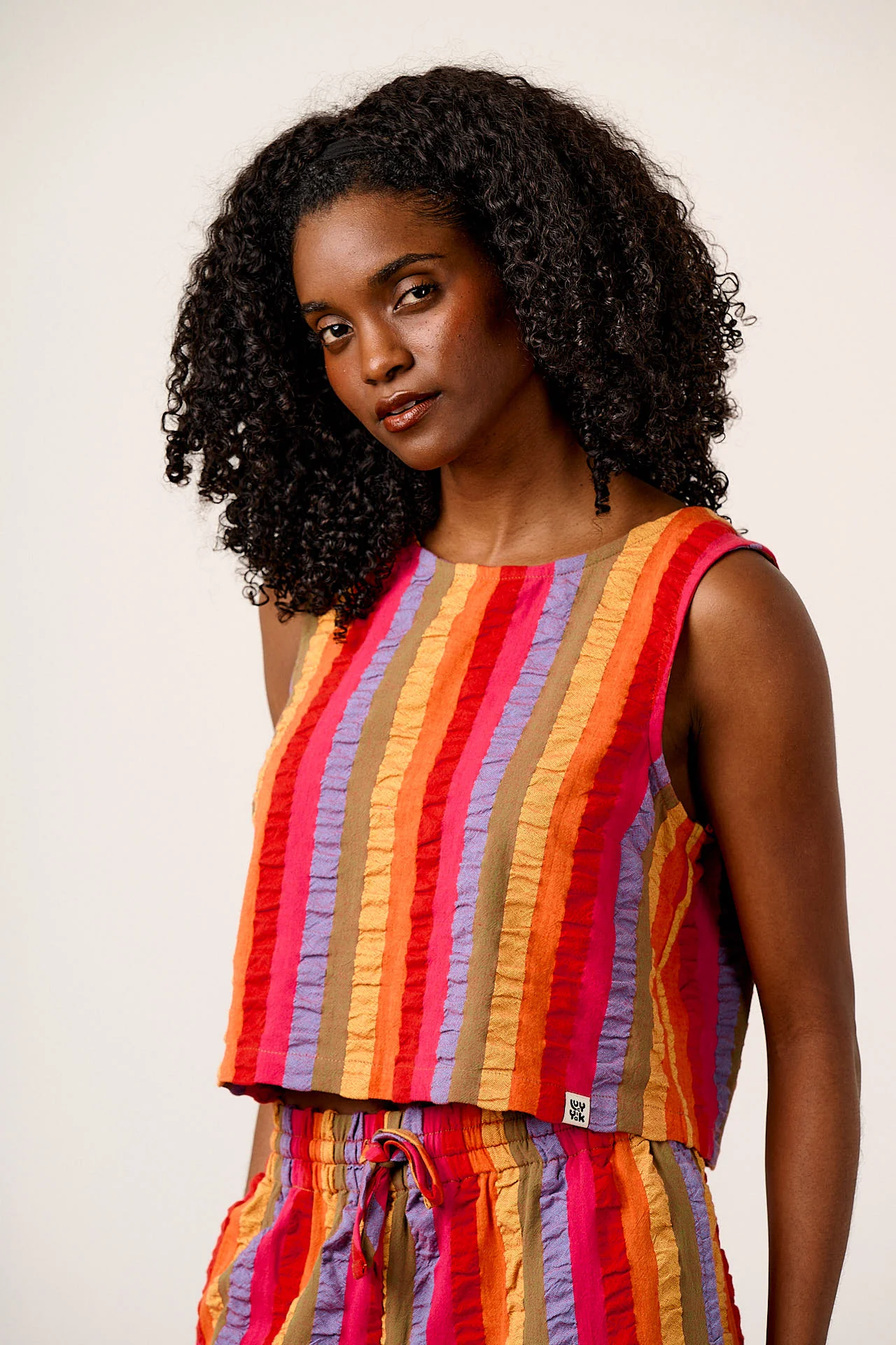 Arden - Cotton Shell Top in Wide Rainbow Stripe - Image 5
