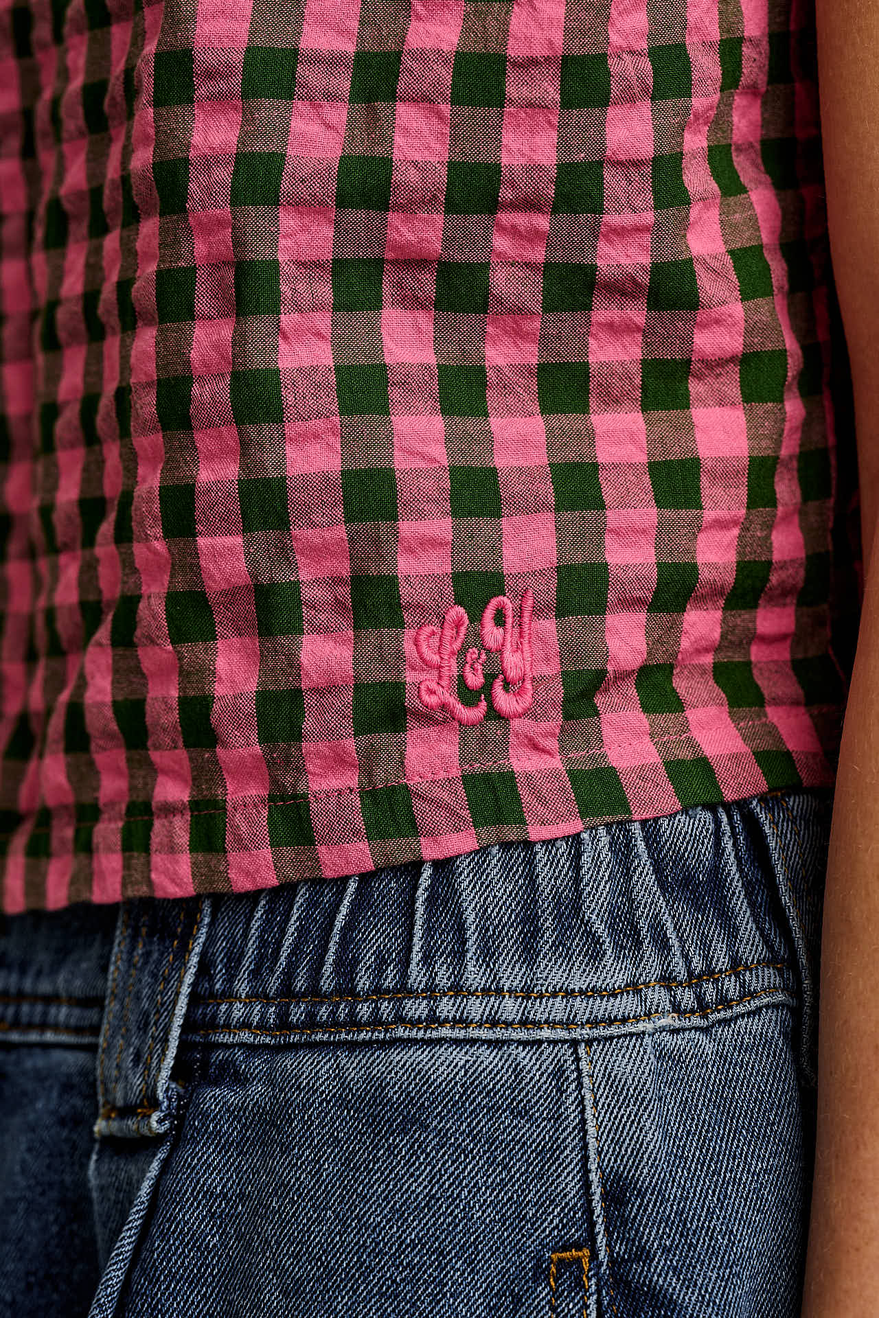 Arden - Cotton Shell Top in Pink & Green Check - Image 2