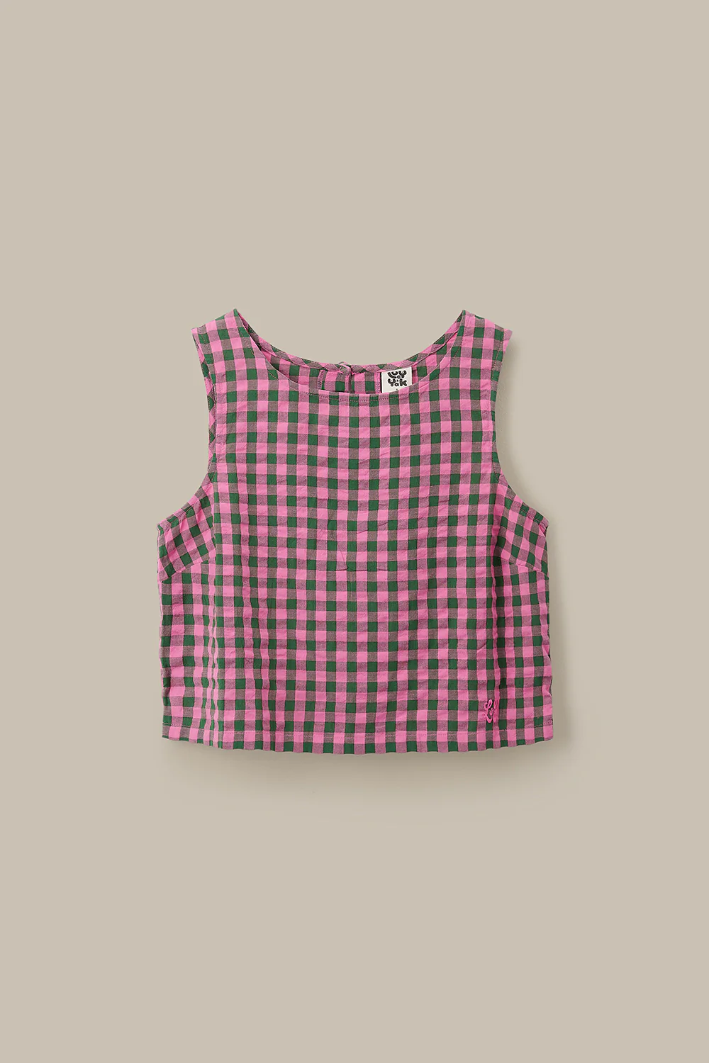 Arden - Cotton Shell Top in Pink & Green Check - Image 3