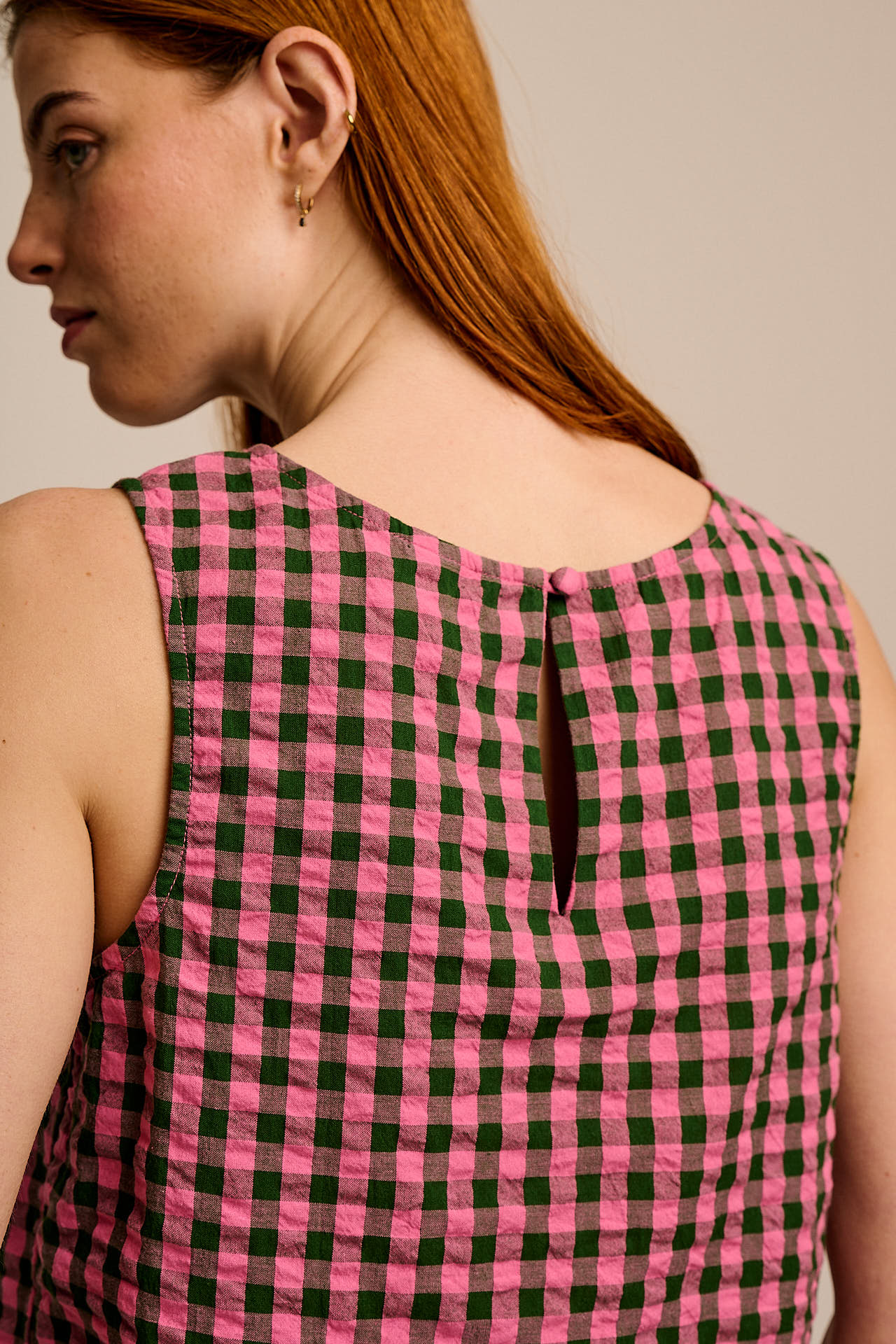 Arden - Cotton Shell Top in Pink & Green Check - Image 4
