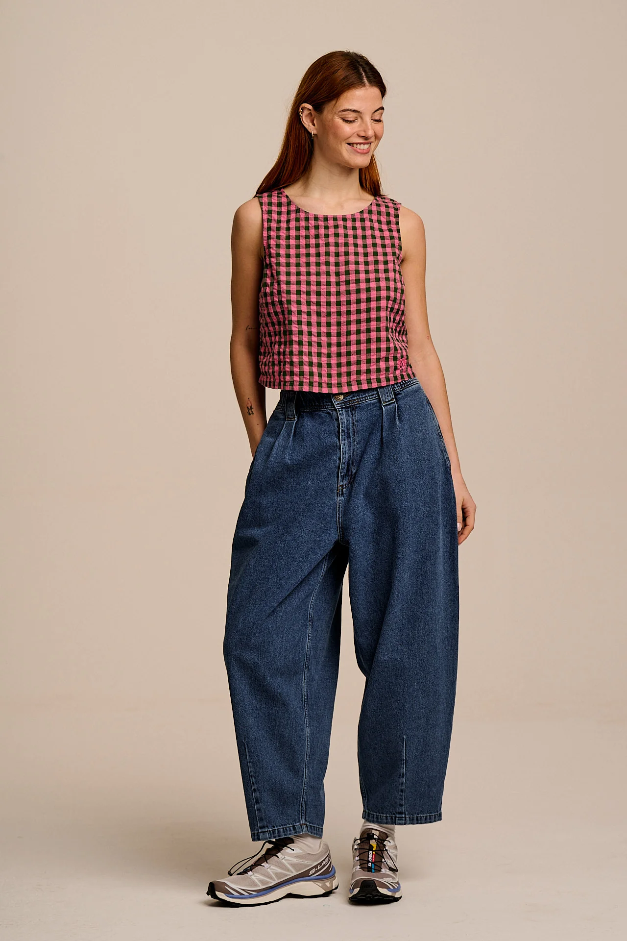 Arden - Cotton Shell Top in Pink & Green Check - Image 5