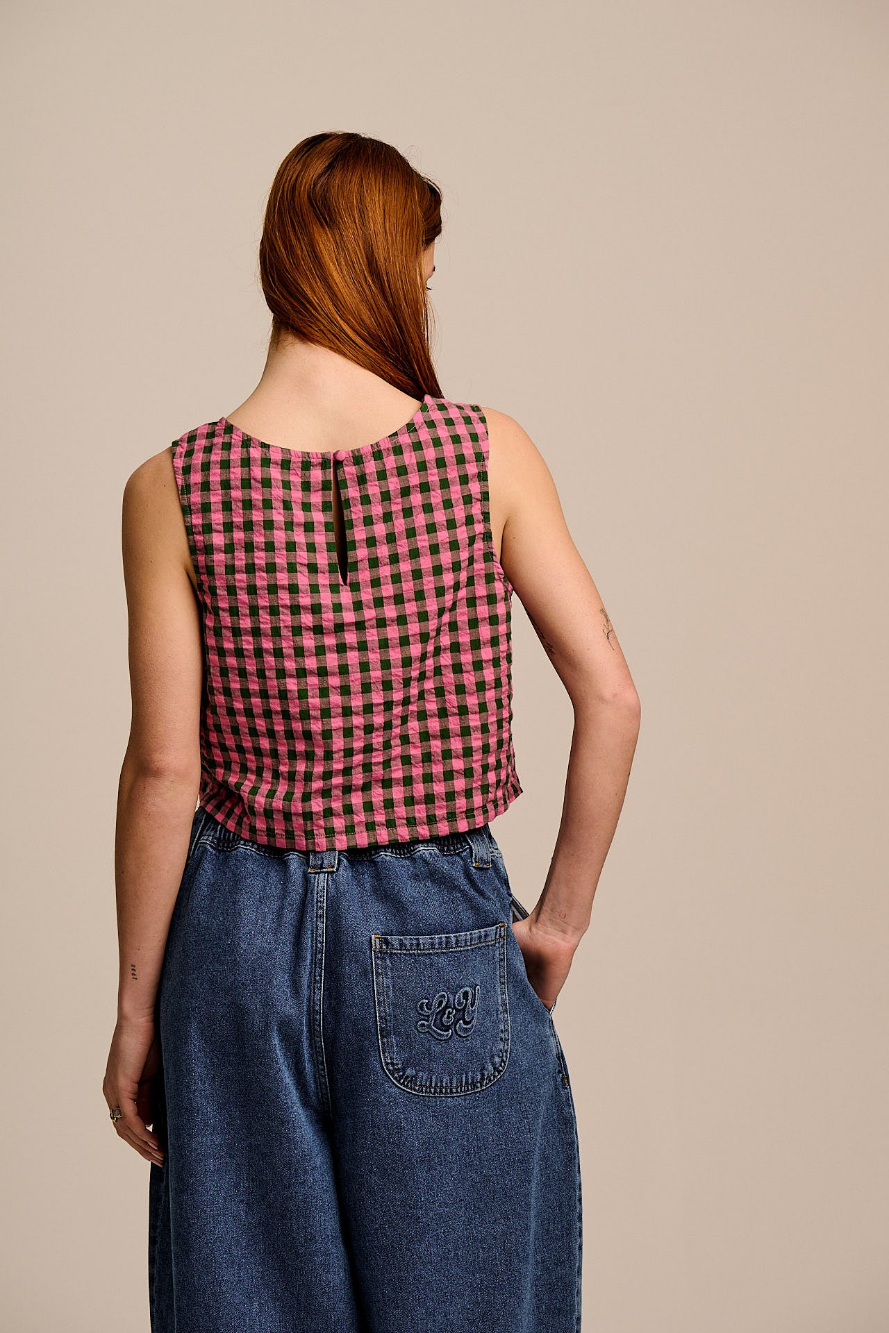 Arden - Cotton Shell Top in Pink & Green Check - Image 6