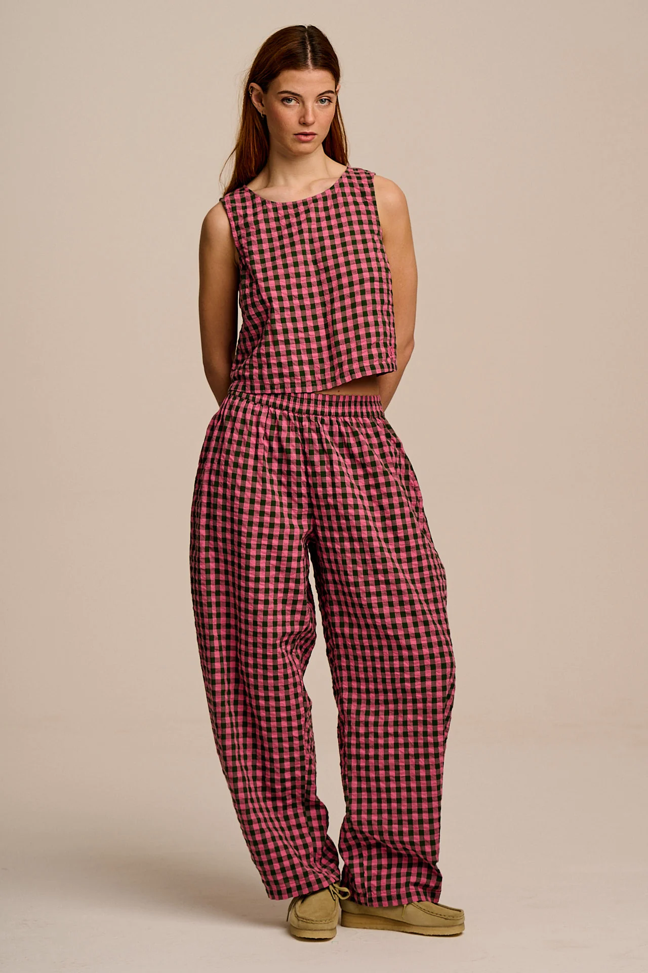 Arden - Cotton Shell Top in Pink & Green Check - Image 8