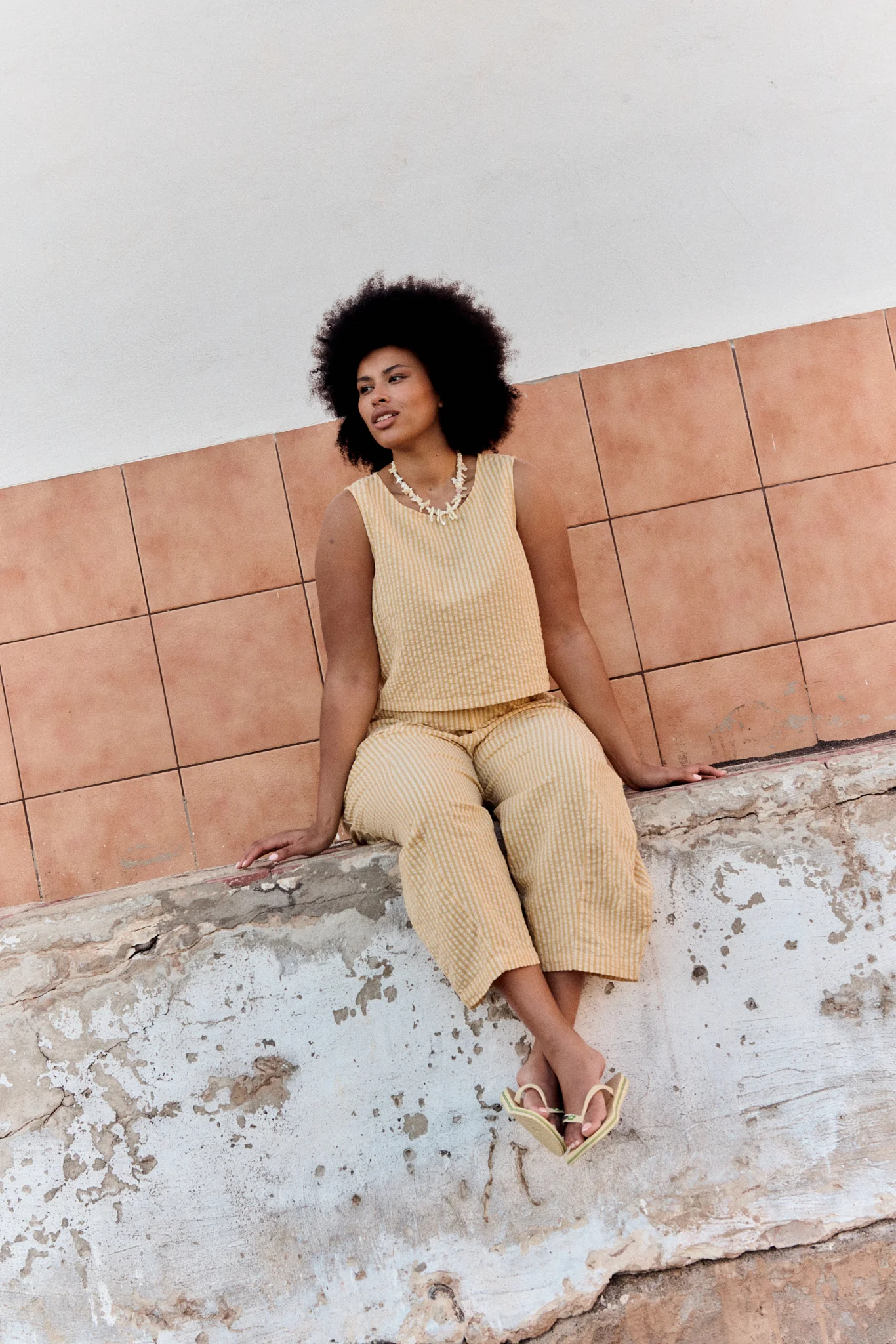 Arden - Cotton Shell Top in Yellow Stripe - Image 2