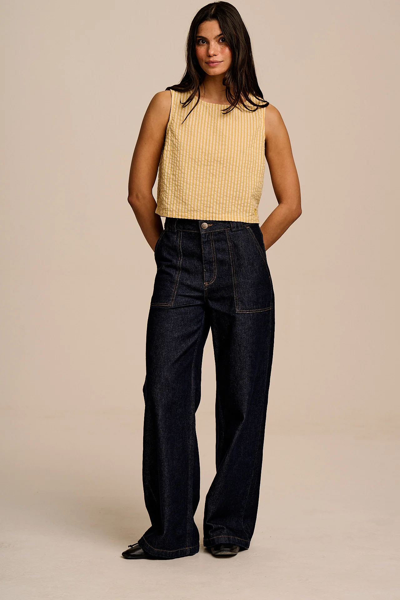 Arden - Cotton Shell Top in Yellow Stripe - Image 9