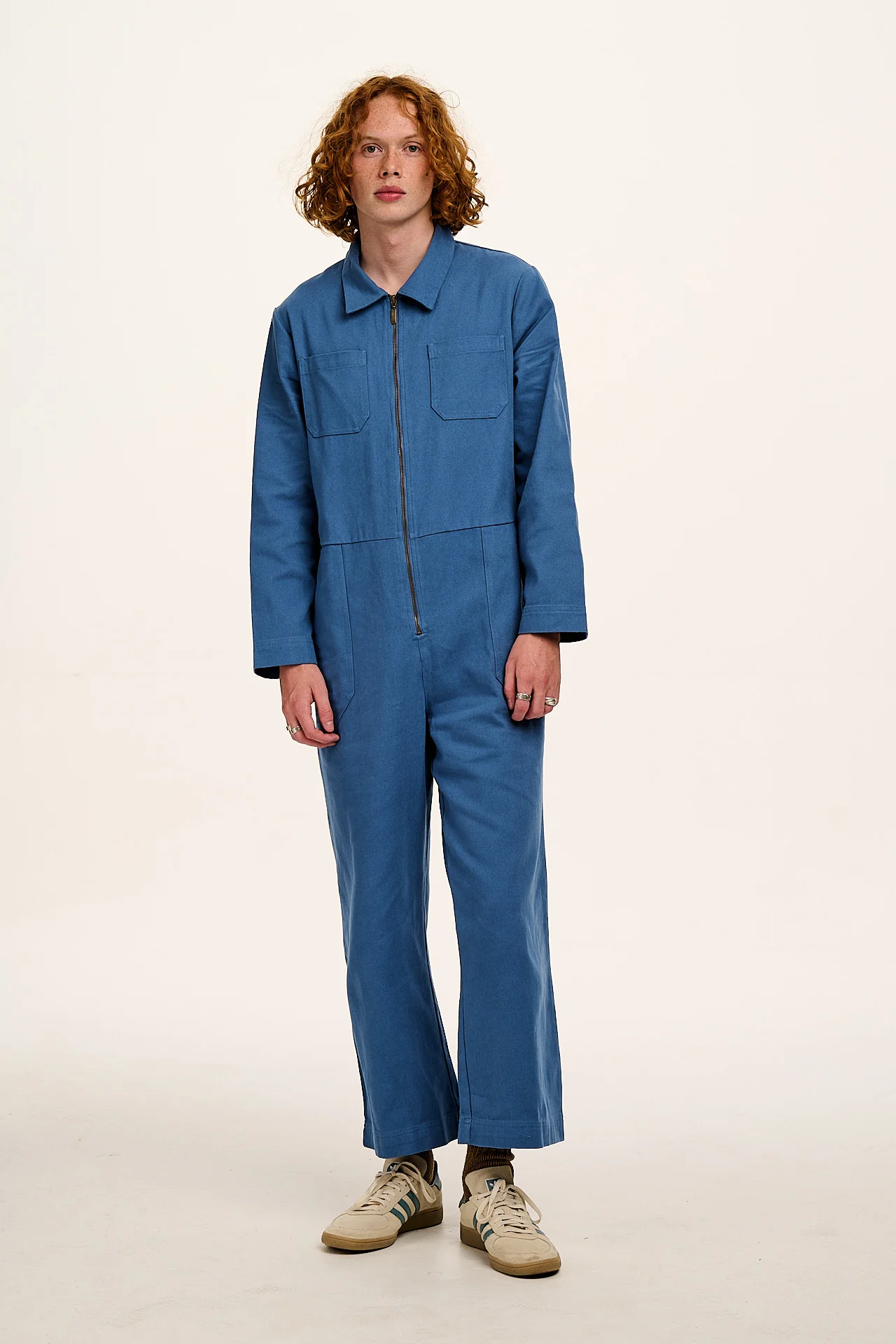 Arendal - Cotton Long Sleeve Jumpsuit in Blue - Image 6
