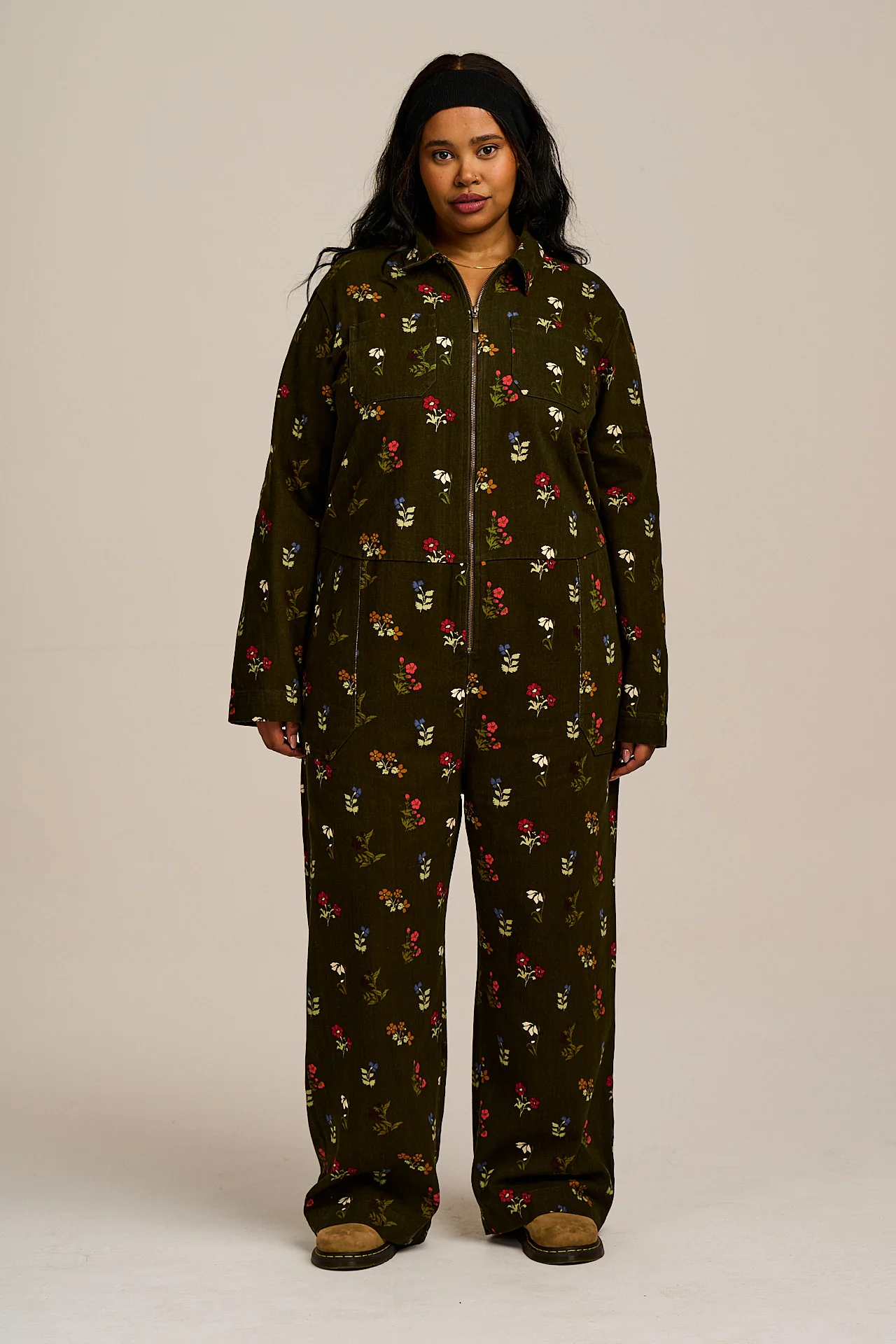 Arendal - Cotton Long Sleeve Jumpsuit in Winter Blooms - Image 3
