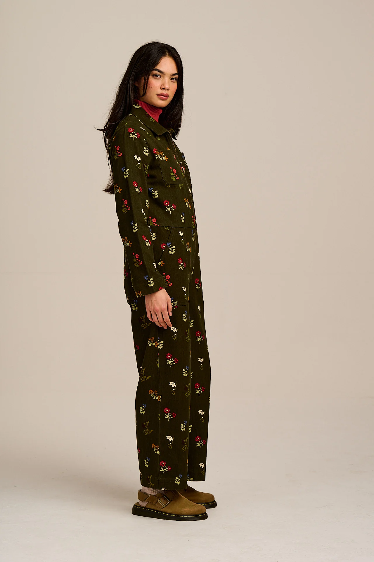 Arendal - Cotton Long Sleeve Jumpsuit in Winter Blooms - Image 8