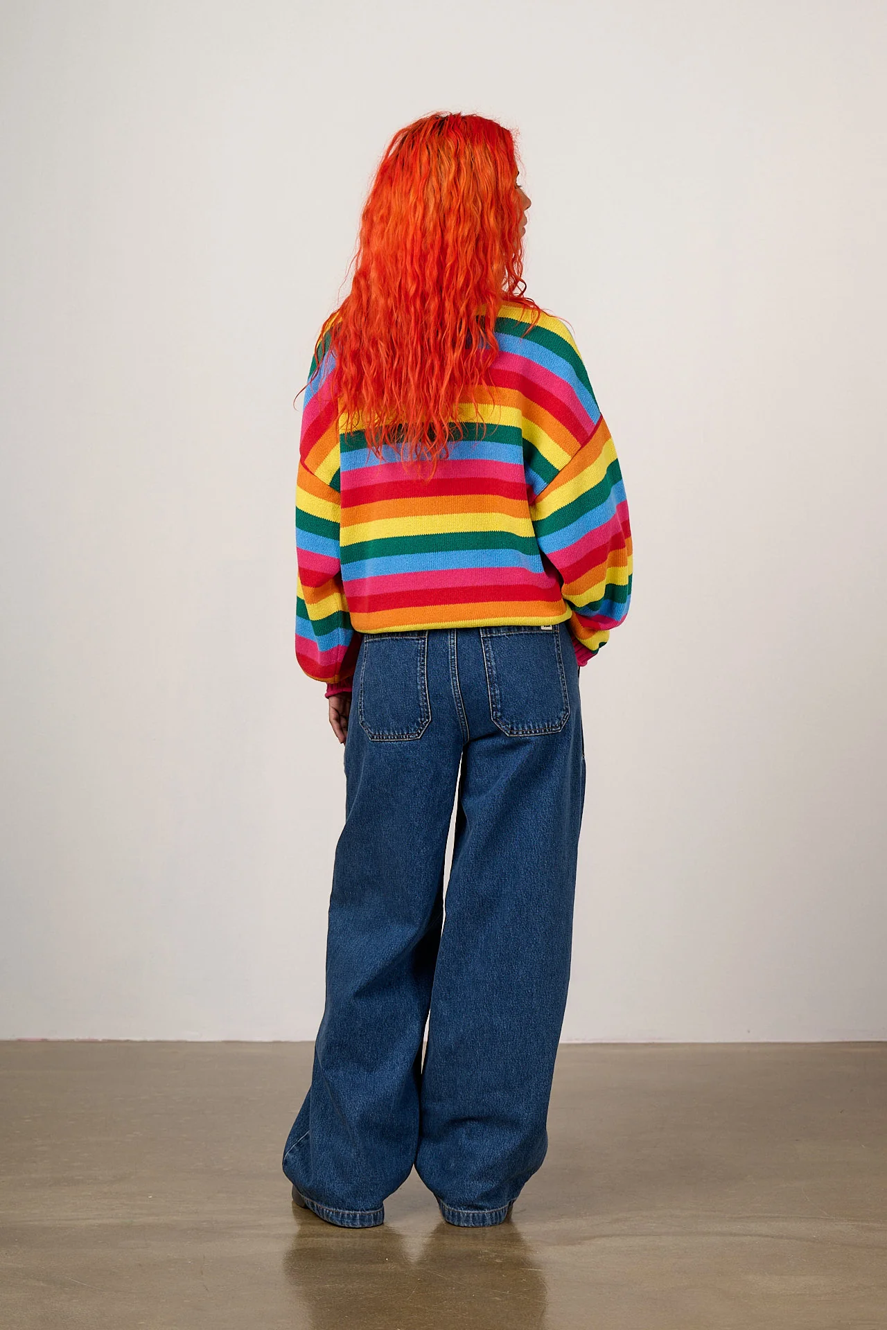 Areum - Cotton Bubble Hem Knitted Jumper in Rainbow Stripe - Image 6